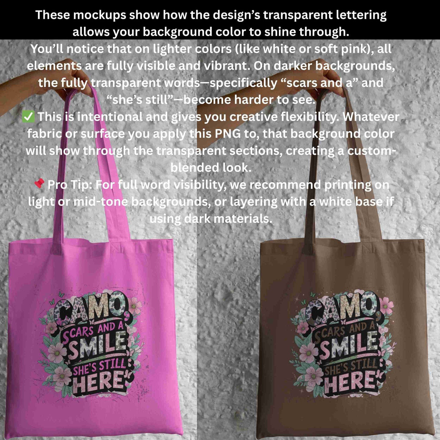 Camo Scars and a Smile PNG | Pastel Animal Print Floral Sublimation Design | High-Res Transparent File for T-Shirts, Mugs, Apparel & More Digital File Style-Junction Custom Designs & Prints