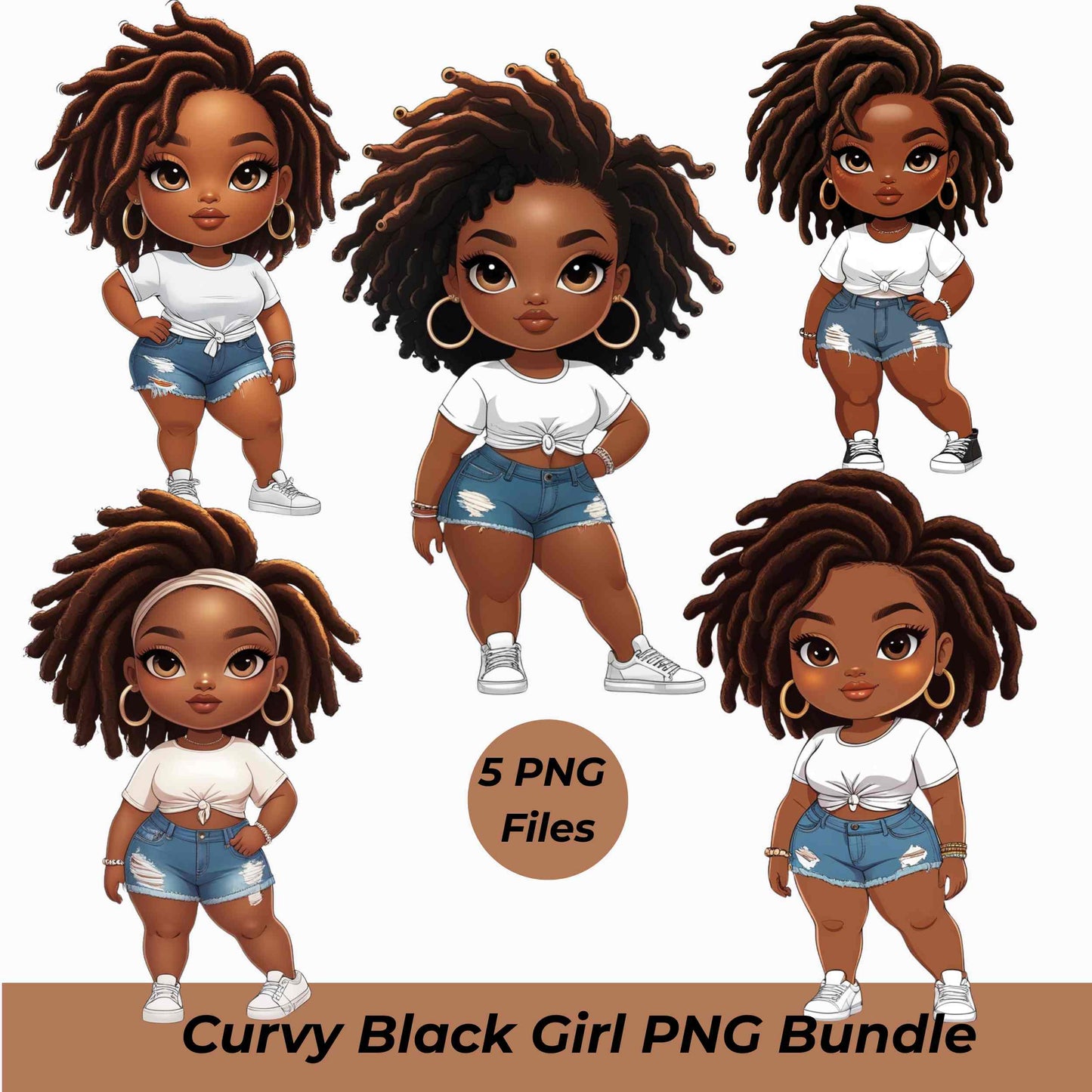 Curvy Black Girl PNG Bundle – 5 High-Res Transparent Files for Sublimation, T-Shirts, Hoodies, Tote Bags, Mugs, DIY & Small Biz Use Digital File Style-Junction Custom Designs & Prints
