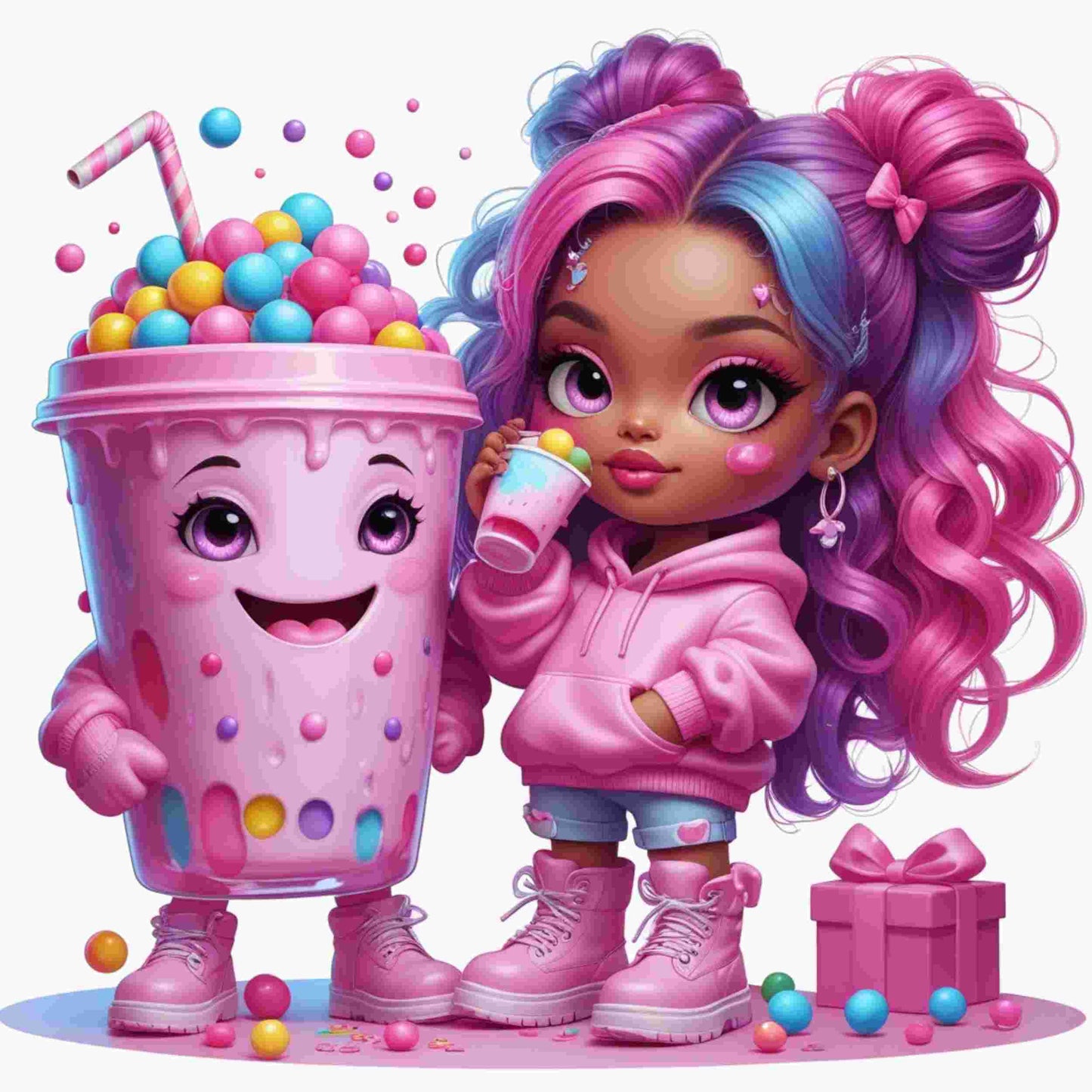Candy Cutie Girl Drink Set of 4-DTF Heat Transfers DTF Transfers Style Junction – Custom Digital Designs & Apparel 2 Pocket 4 x 4