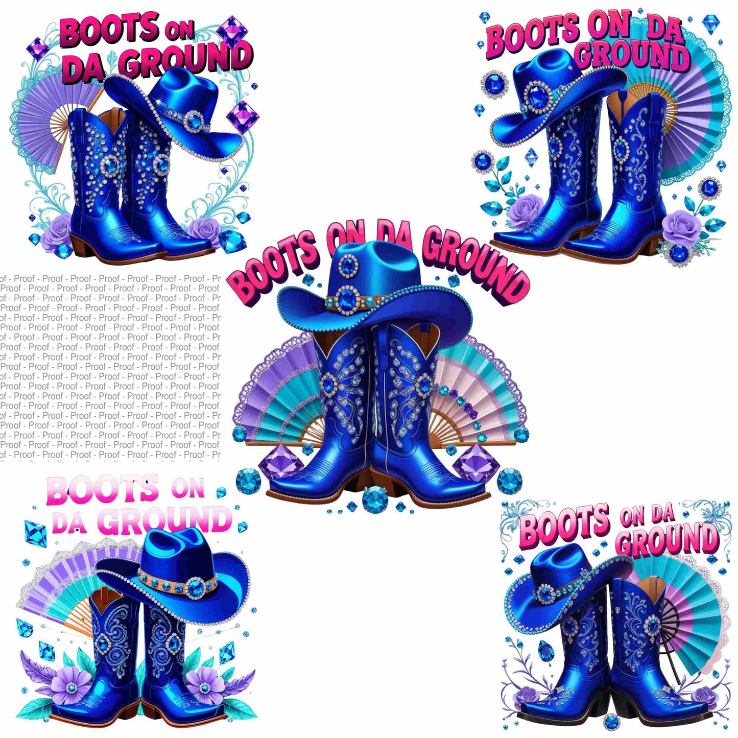 Boots on Da Ground Blue Glam Western PNG Bundle | 5 Transparent High-Res Files for Sublimation, T-Shirts, Mugs, Stickers & DIY Projects Digital File Style-Junction Custom Designs & Prints