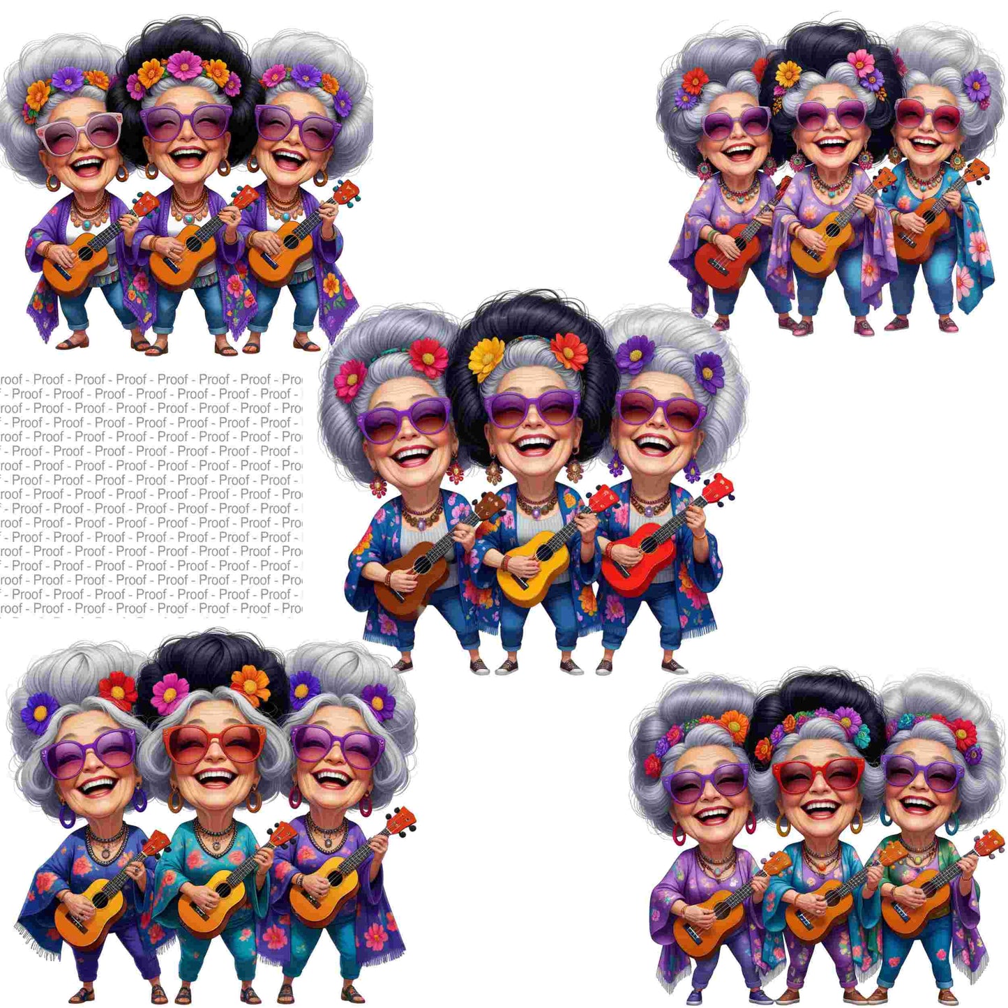 Funny Trio of Glam Grandmas PNG Bundle | 5 High-Res Transparent Clipart Files for Sublimation T-Shirts, Mugs, Wall Art & More Digital File Style-Junction Custom Designs & Prints