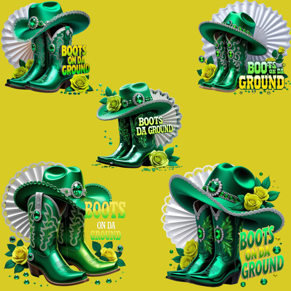 Boots On Da Ground Green PNG Bundle | 5 High-Res Transparent Cowgirl Clipart Files for Sublimation on T-Shirts, Mugs, Tote Bags & More Digital File Style-Junction Custom Designs & Prints
