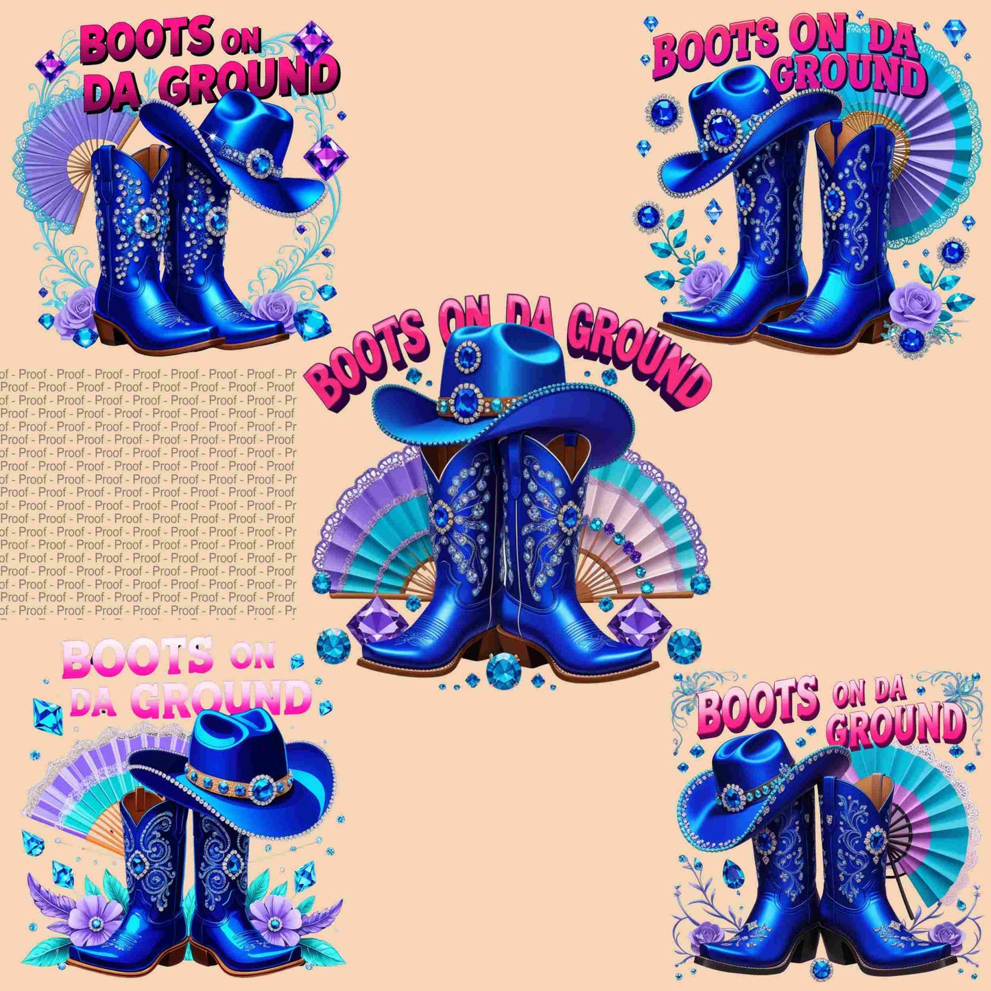 Boots on Da Ground Blue Glam Western PNG Bundle | 5 Transparent High-Res Files for Sublimation, T-Shirts, Mugs, Stickers & DIY Projects Digital File Style-Junction Custom Designs & Prints