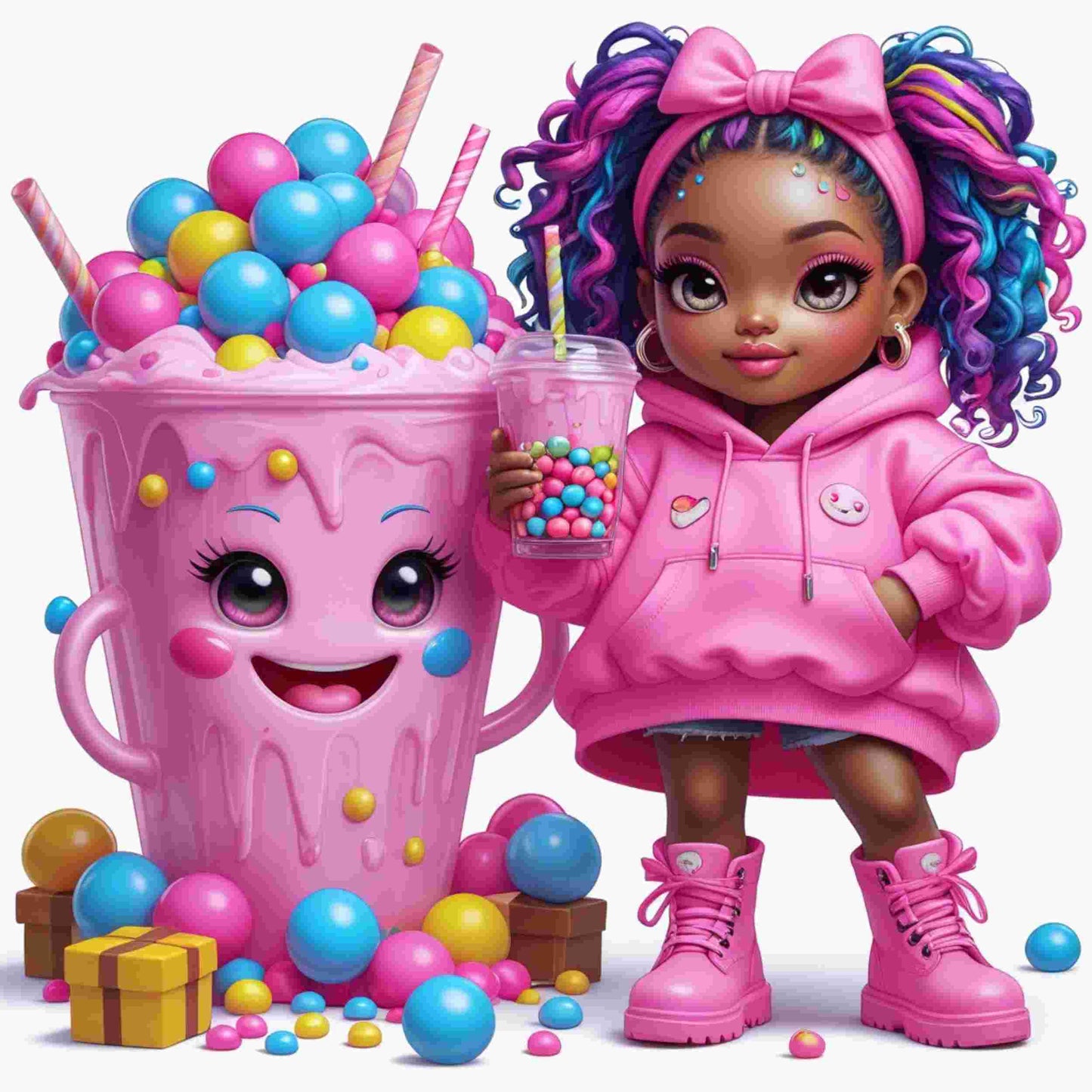 Candy Cutie Girl Drink Set of 4-DTF Heat Transfers DTF Transfers Style Junction – Custom Digital Designs & Apparel 3 Pocket 4 x 4