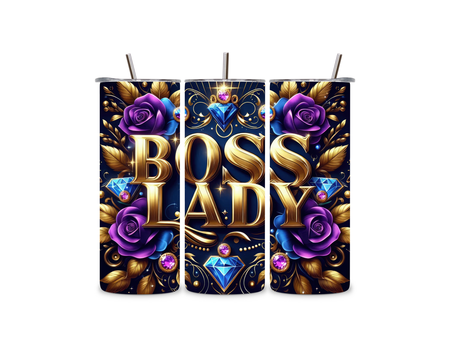 Boss Lady 20oz Custom Skinny Tumbler – Glam Gold & Jewels 20oz Skinny Straight Tumbler Style Junction – Custom Digital Designs & Apparel