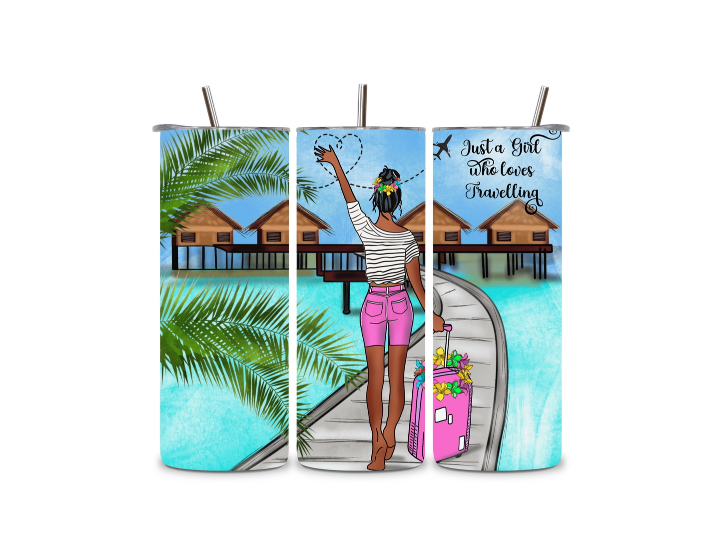 Just a Girl Who Loves Travelling Custom 20oz Tumbler 20oz Skinny Straight Tumbler Style Junction – Custom Digital Designs & Apparel
