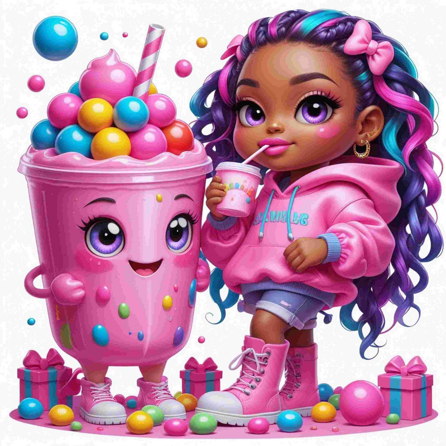Candy Cutie Girl Drink Set of 4-DTF Heat Transfers DTF Transfers Style Junction – Custom Digital Designs & Apparel 4 Pocket 4 x 4