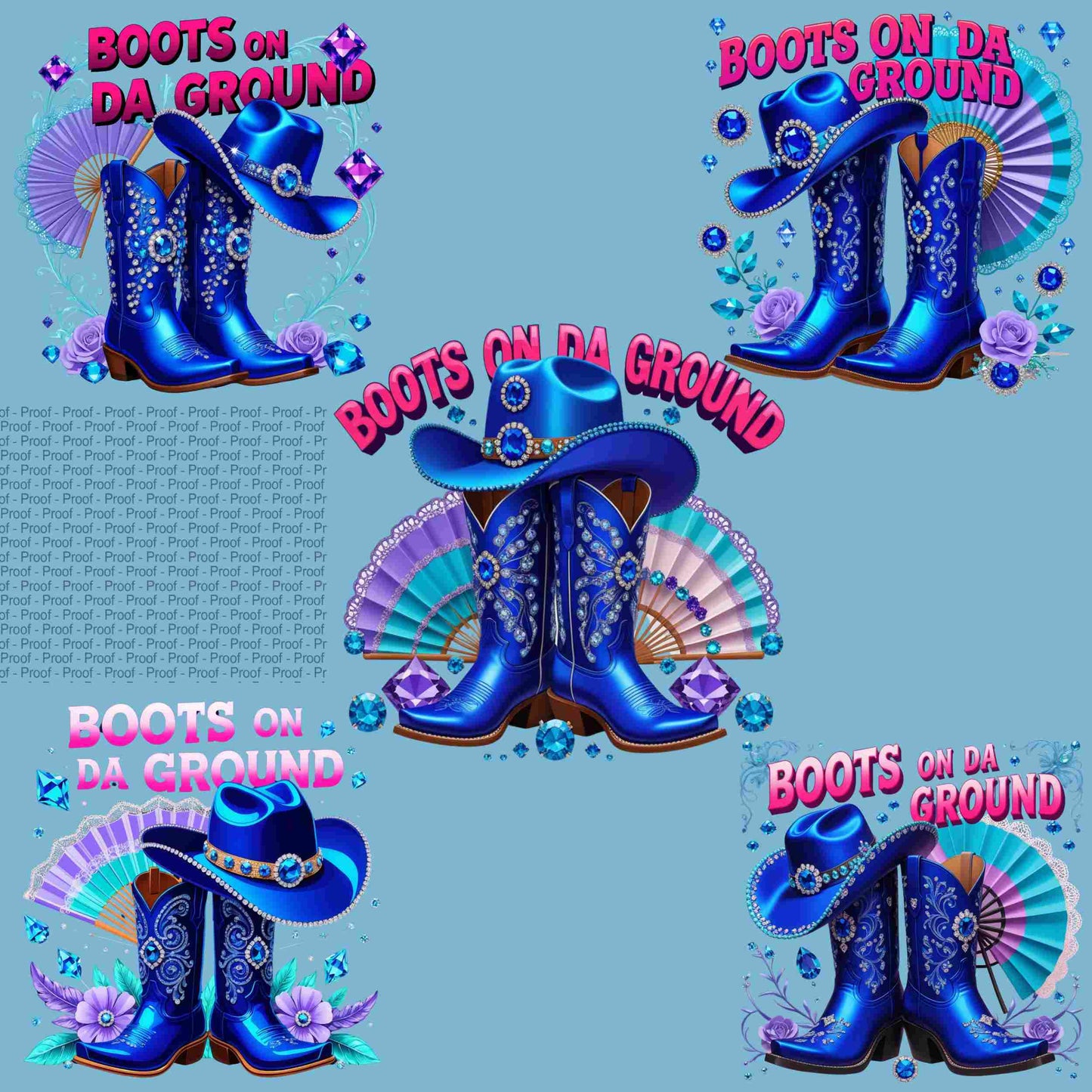 Boots on Da Ground Blue Glam Western PNG Bundle | 5 Transparent High-Res Files for Sublimation, T-Shirts, Mugs, Stickers & DIY Projects Digital File Style-Junction Custom Designs & Prints