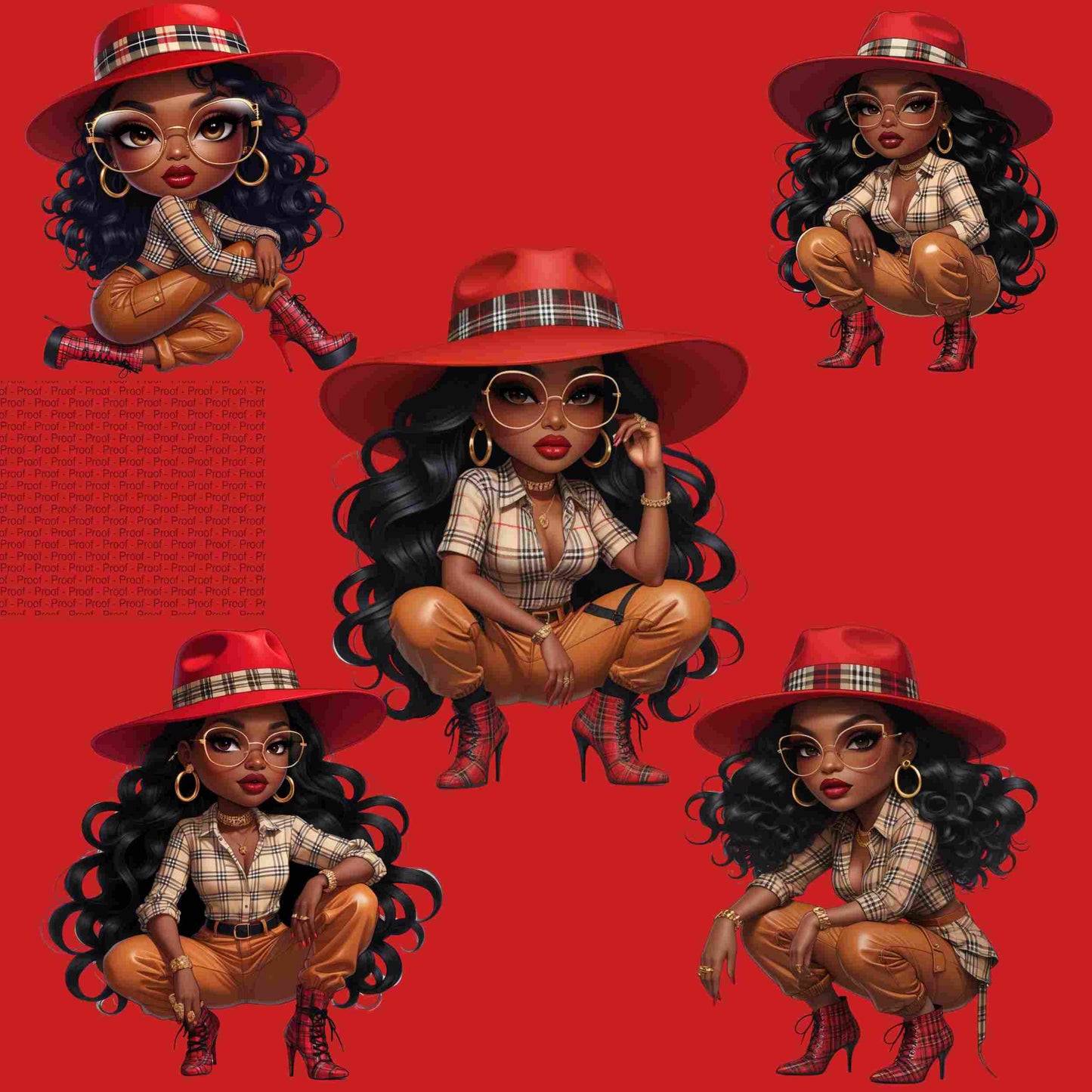 Luxury Plaid Diva PNG Bundle – 5 High-Res Fashion Clipart Files | Black Girl Digital Art for Sublimation, Apparel, Tote Bags Digital File Style-Junction Custom Designs & Prints