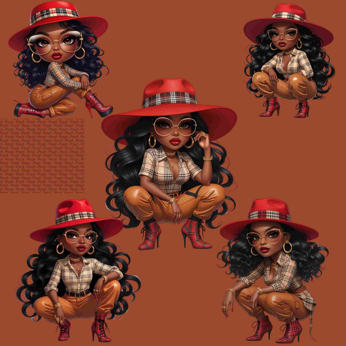 Luxury Plaid Diva PNG Bundle – 5 High-Res Fashion Clipart Files | Black Girl Digital Art for Sublimation, Apparel, Tote Bags Digital File Style-Junction Custom Designs & Prints