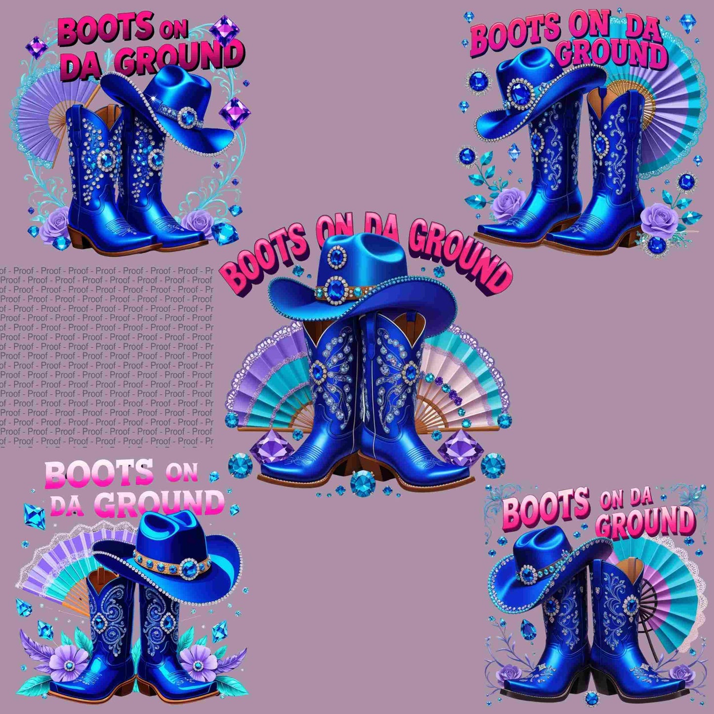 Boots on Da Ground Blue Glam Western PNG Bundle | 5 Transparent High-Res Files for Sublimation, T-Shirts, Mugs, Stickers & DIY Projects Digital File Style-Junction Custom Designs & Prints