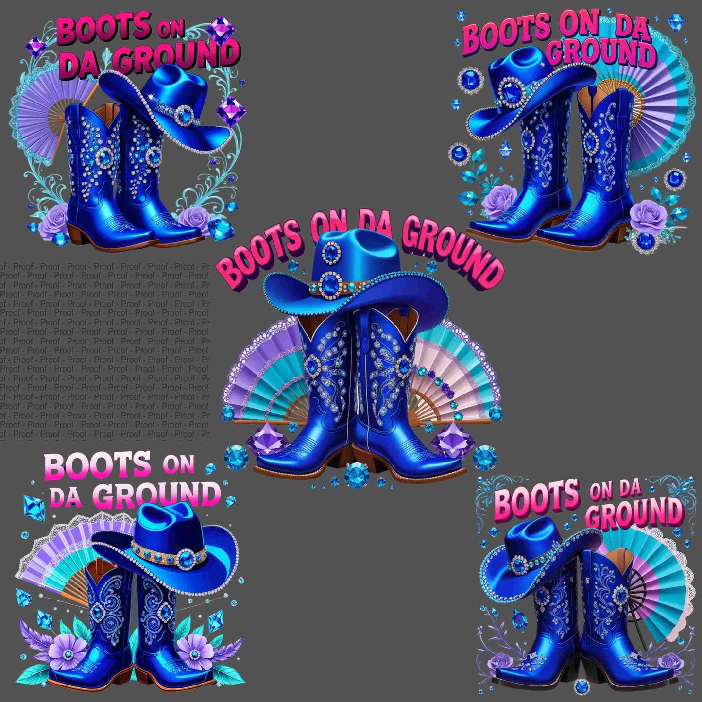 Boots on Da Ground Blue Glam Western PNG Bundle | 5 Transparent High-Res Files for Sublimation, T-Shirts, Mugs, Stickers & DIY Projects Digital File Style-Junction Custom Designs & Prints