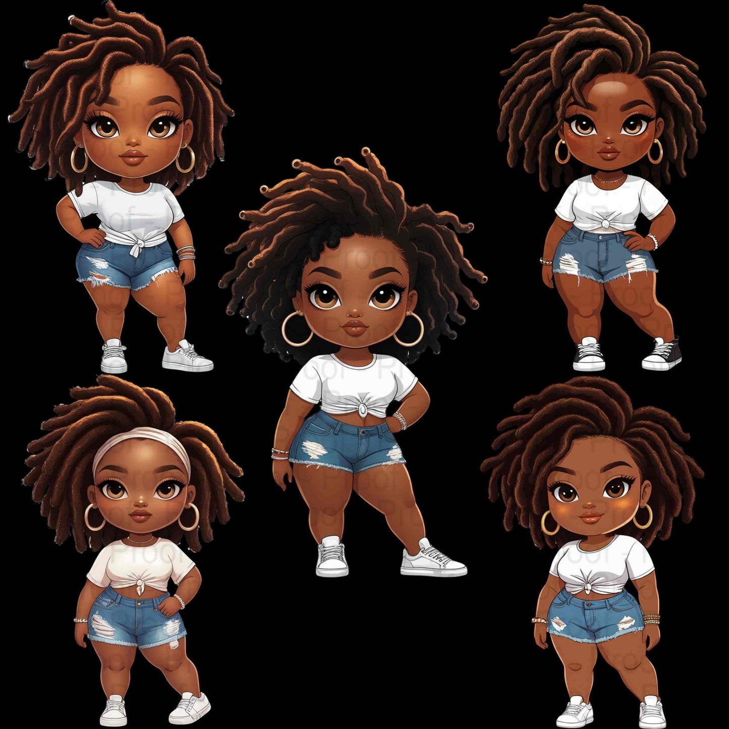 Curvy Black Girl PNG Bundle – 5 High-Res Transparent Files for Sublimation, T-Shirts, Hoodies, Tote Bags, Mugs, DIY & Small Biz Use Digital File Style-Junction Custom Designs & Prints