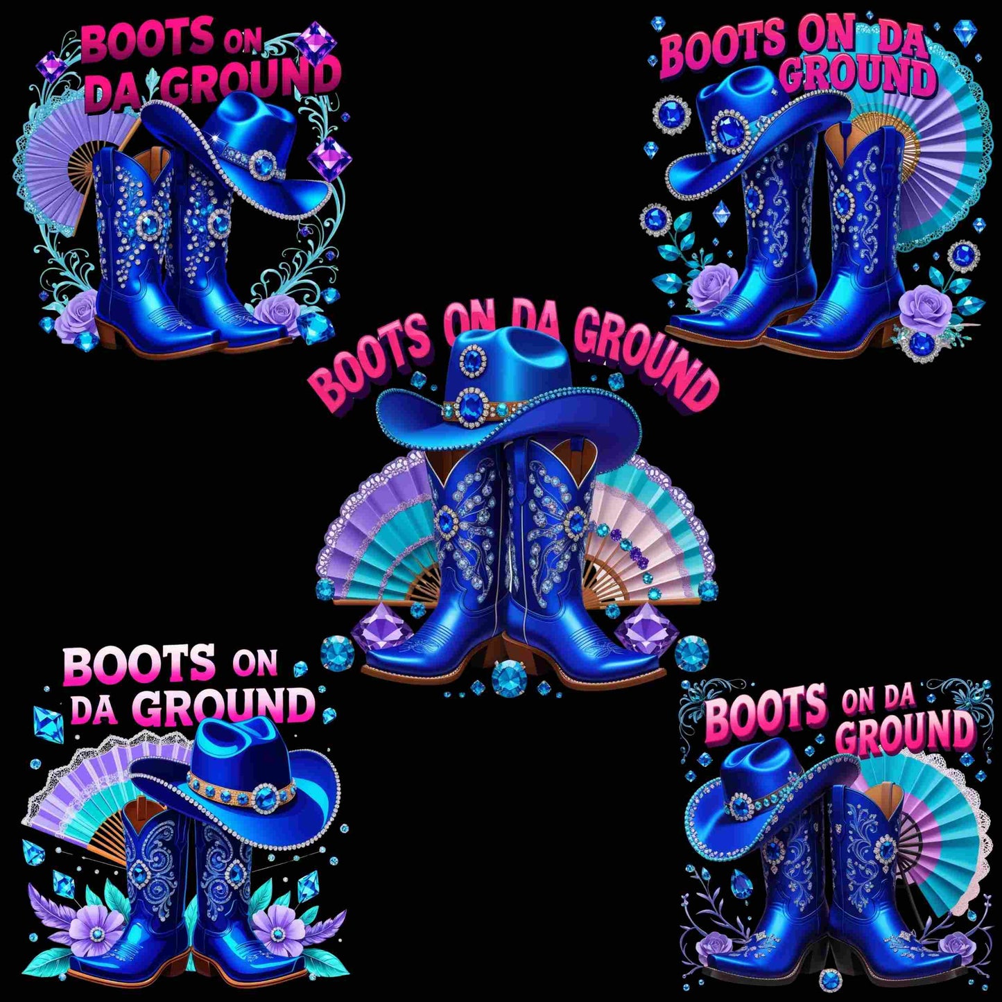 Boots on Da Ground Blue Glam Western PNG Bundle | 5 Transparent High-Res Files for Sublimation, T-Shirts, Mugs, Stickers & DIY Projects Digital File Style-Junction Custom Designs & Prints