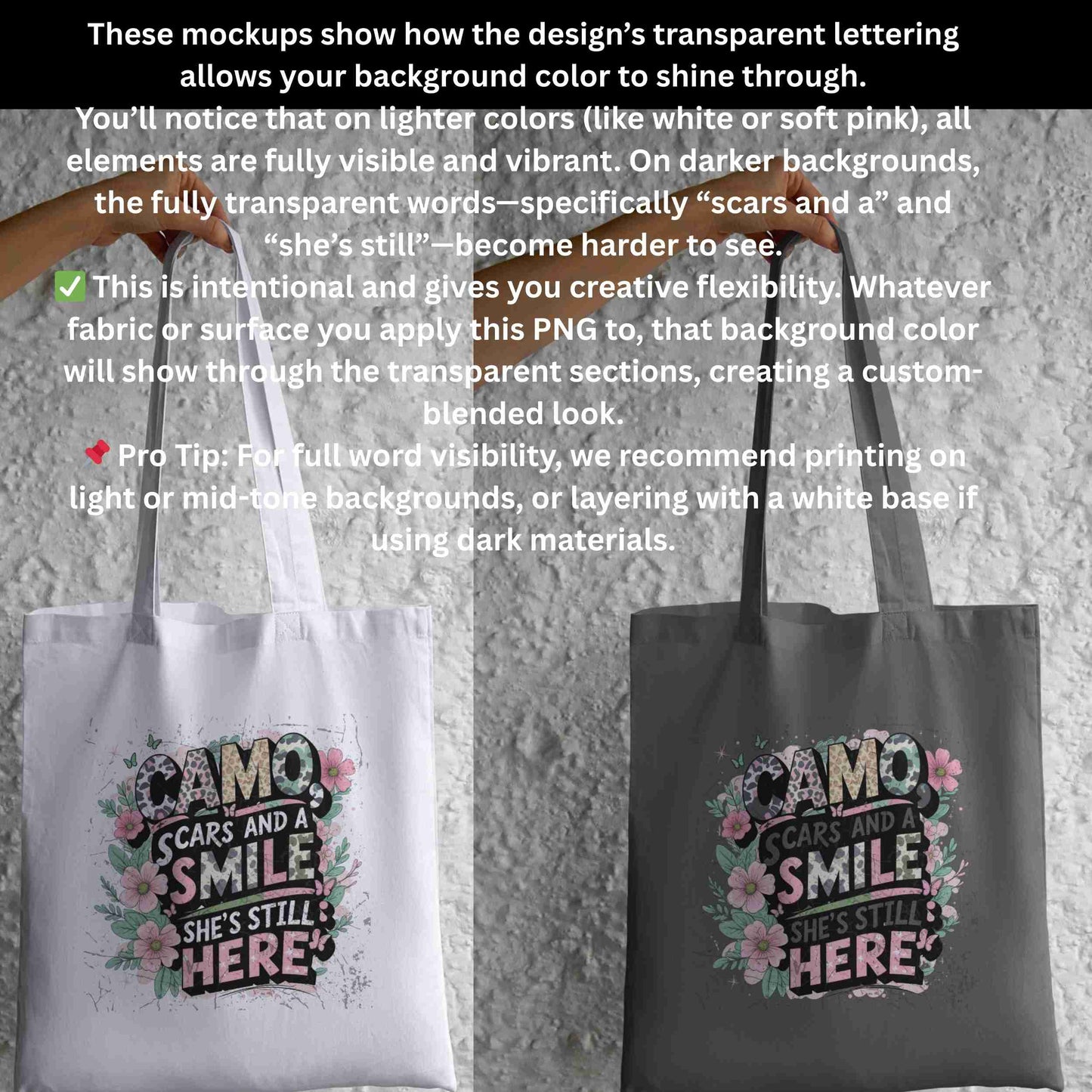 Camo Scars and a Smile PNG | Pastel Animal Print Floral Sublimation Design | High-Res Transparent File for T-Shirts, Mugs, Apparel & More Digital File Style-Junction Custom Designs & Prints
