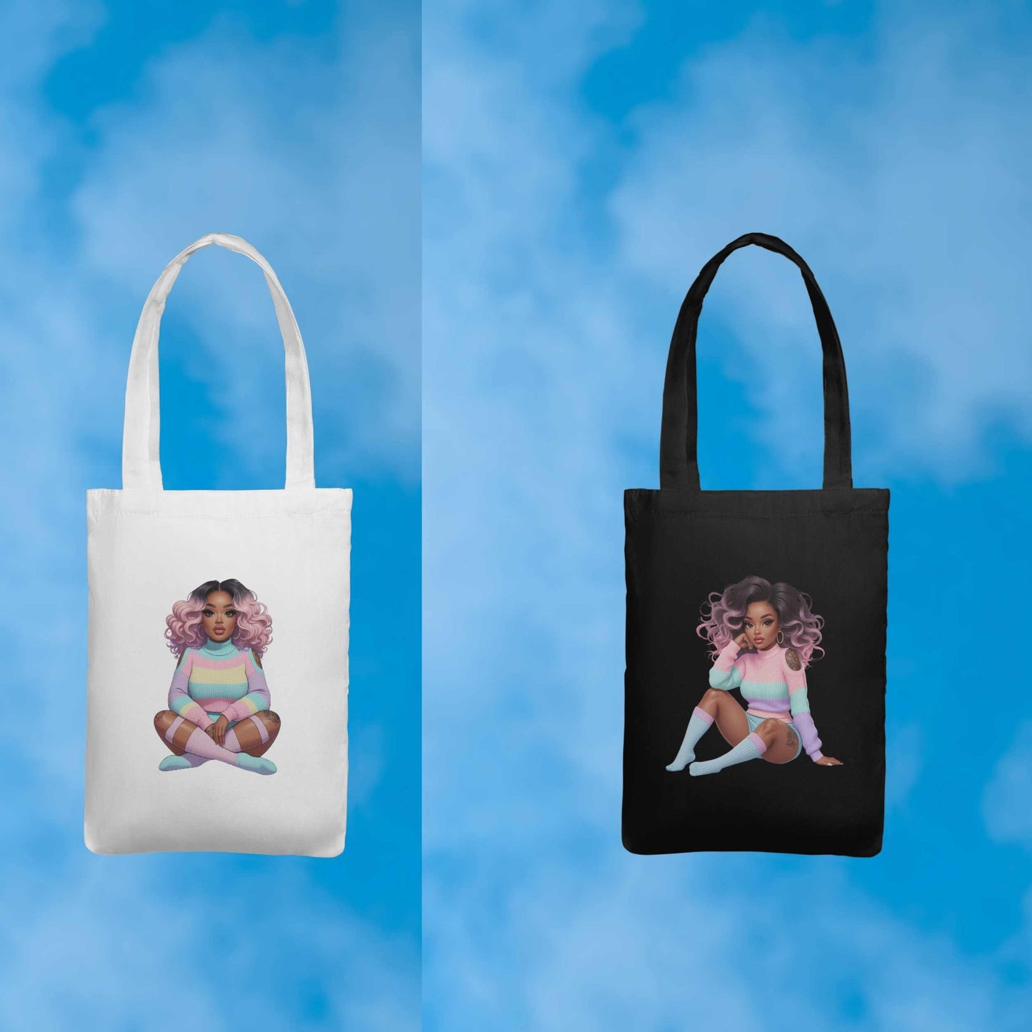 Pastel Candy Vibes Black Girl PNG Bundle – 5 High-Res Transparent Digital Files for Sublimation, T-Shirts, Tote Bags, Mugs, & Wall Art Digital File Style-Junction Custom Designs & Prints