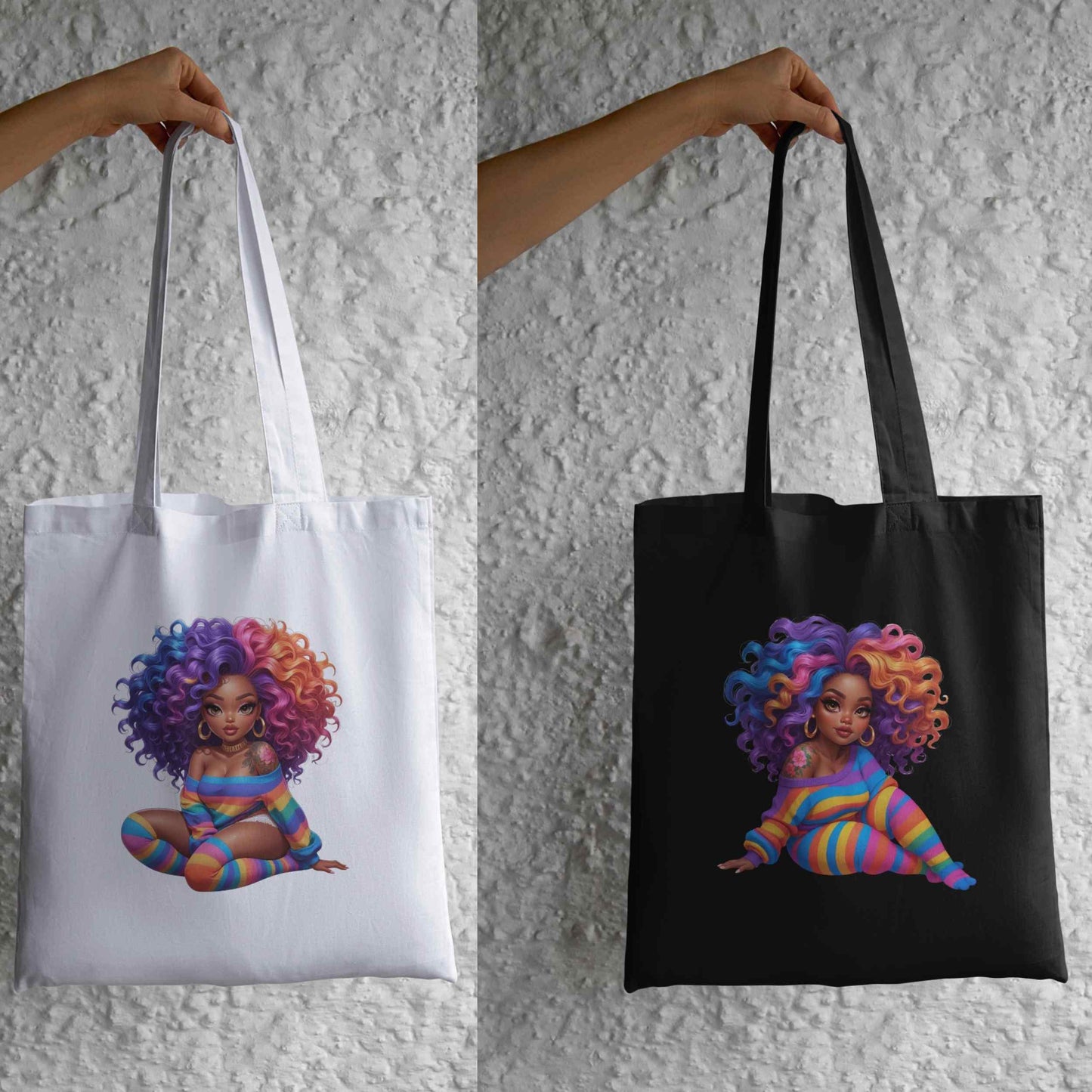 Rainbow Curls & Curves PNG Bundle | 8 Bold Black Women Clipart for Sublimation – High-Res Transparent Files for Shirts, Mugs More Digital File Style-Junction Custom Designs & Prints