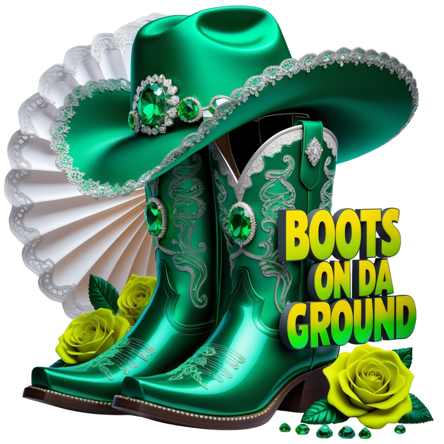 Boots on Da Ground Green Western DTF Heat Transfers DTF Transfers Style Junction – Custom Digital Designs 1 Pocket 4 x 4