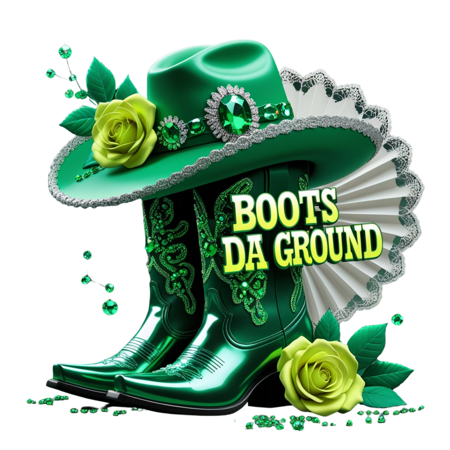Boots on Da Ground Green Western DTF Heat Transfers DTF Transfers Style Junction – Custom Digital Designs 3 Pocket 4 x 4