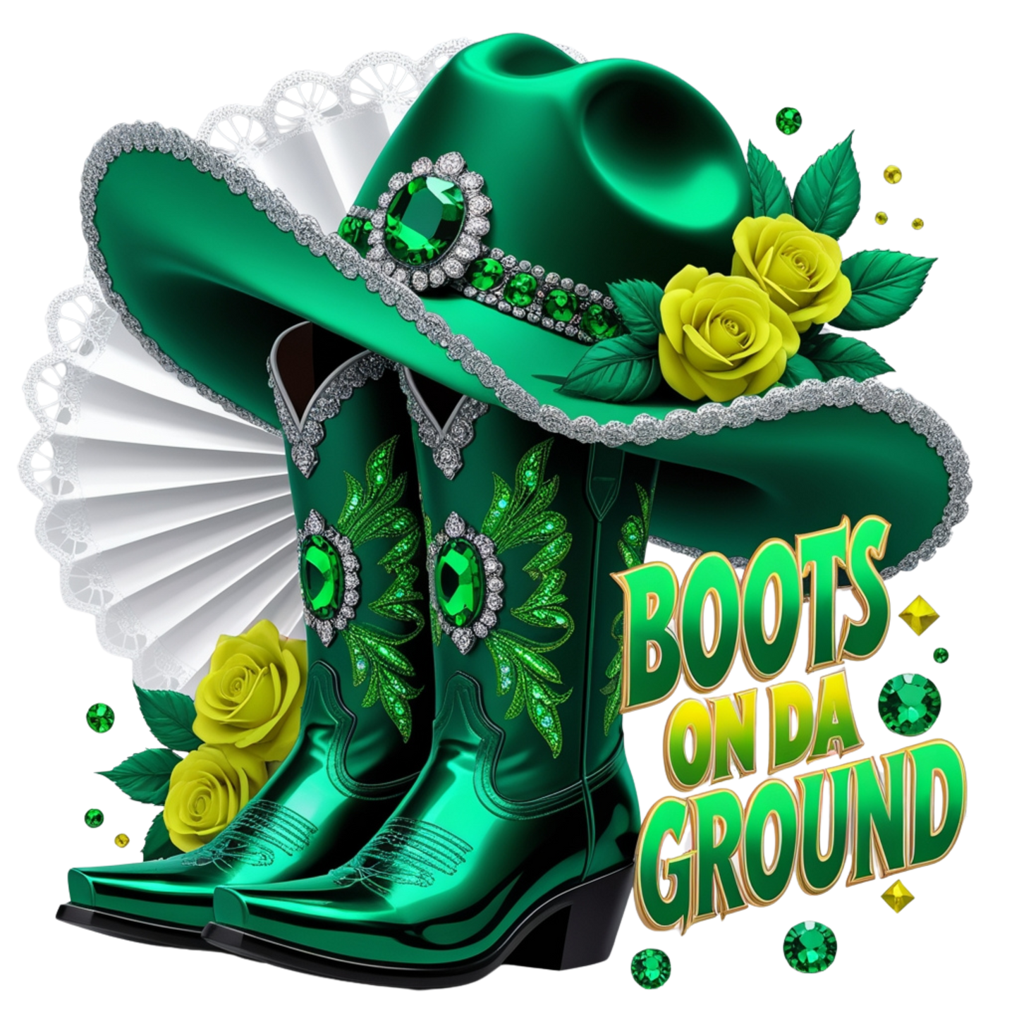 Boots on Da Ground Green Western DTF Heat Transfers DTF Transfers Style Junction – Custom Digital Designs 5 Pocket 4 x 4