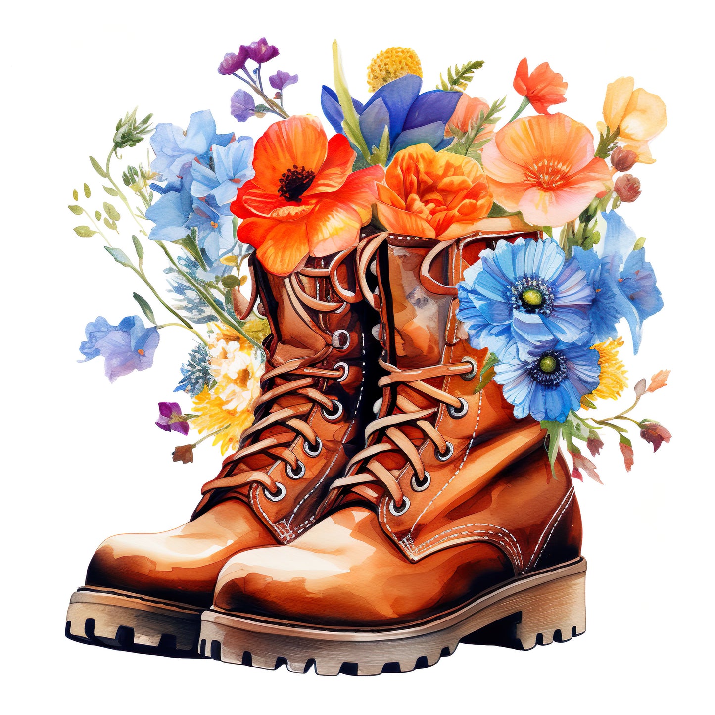 Watercolor Combat Boots with Flowers – DTF Heat Transfers #6 DTF Transfers Style Junction – Custom Digital Designs & Apparel