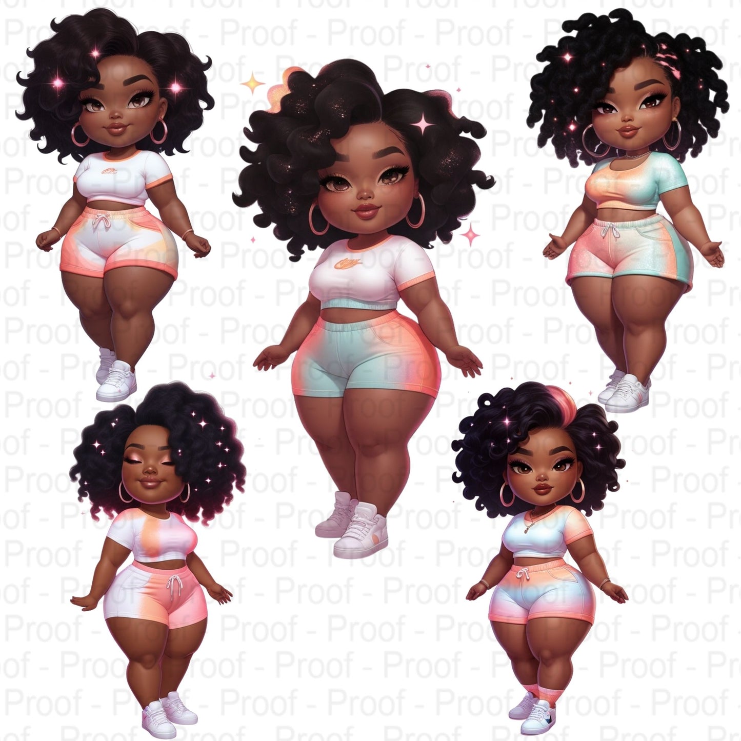 Sunset Dream Curvy Black Girl Clipart PNG Bundle | High-Res Transparent Files for Sublimation on T-Shirts, Mugs, Tote Bags & More Digital File Style-Junction Custom Designs & Prints