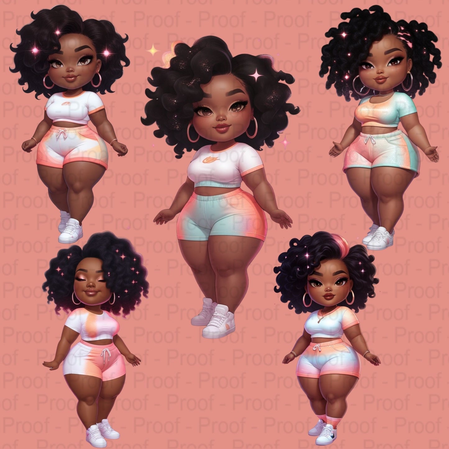 Sunset Dream Curvy Black Girl Clipart PNG Bundle | High-Res Transparent Files for Sublimation on T-Shirts, Mugs, Tote Bags & More Digital File Style-Junction Custom Designs & Prints