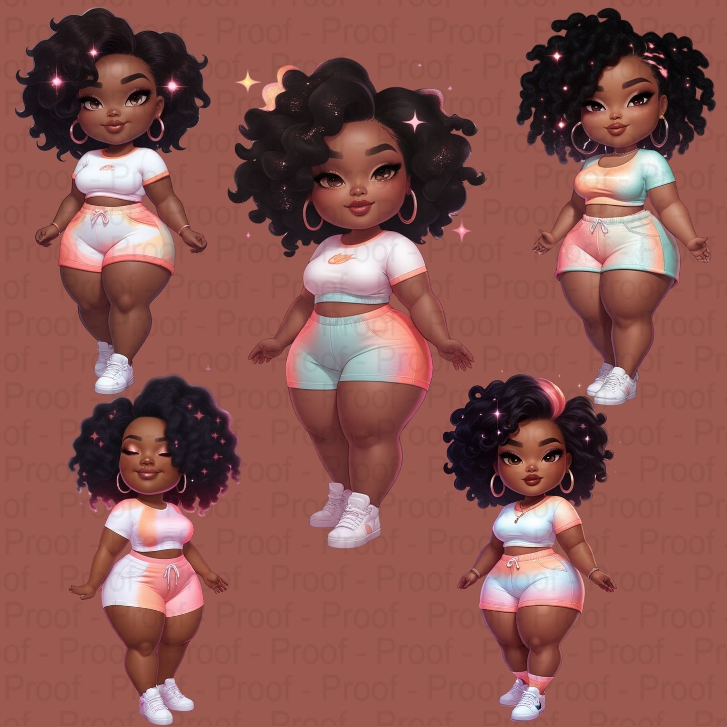Sunset Dream Curvy Black Girl Clipart PNG Bundle | High-Res Transparent Files for Sublimation on T-Shirts, Mugs, Tote Bags & More Digital File Style-Junction Custom Designs & Prints