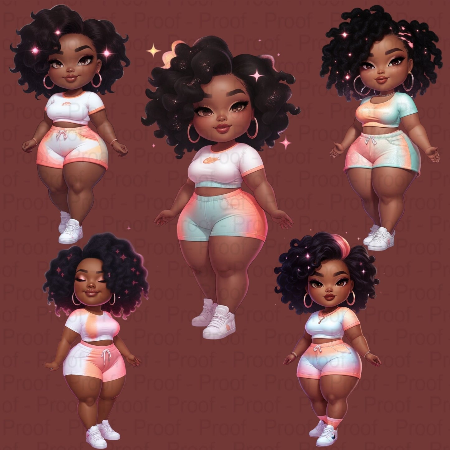 Sunset Dream Curvy Black Girl Clipart PNG Bundle | High-Res Transparent Files for Sublimation on T-Shirts, Mugs, Tote Bags & More Digital File Style-Junction Custom Designs & Prints