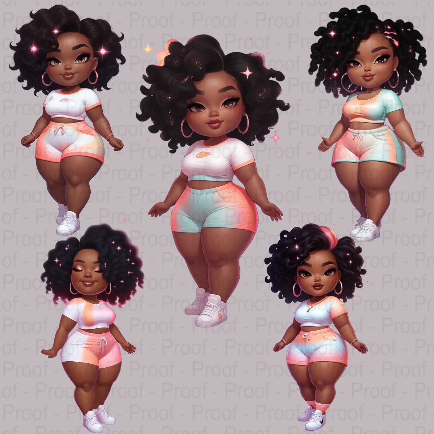 Sunset Dream Curvy Black Girl Clipart PNG Bundle | High-Res Transparent Files for Sublimation on T-Shirts, Mugs, Tote Bags & More Digital File Style-Junction Custom Designs & Prints