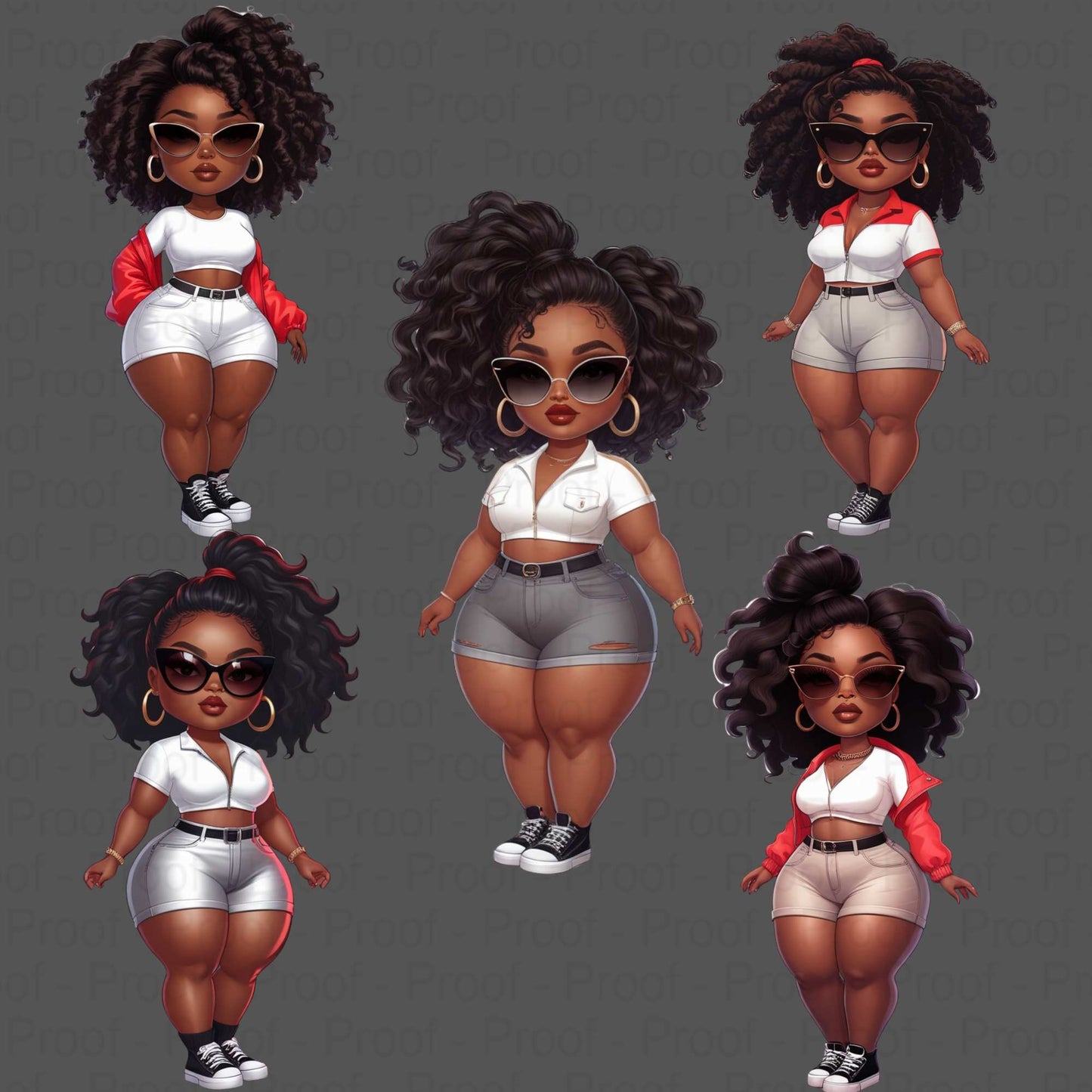 Curvy Black Girl Power Pose Clipart Bundle | Bold Sunglasses Fashion Illustrations | High-Res Transparent PNGs for DTF & Sublimation Digital File Style-Junction Custom Designs & Prints