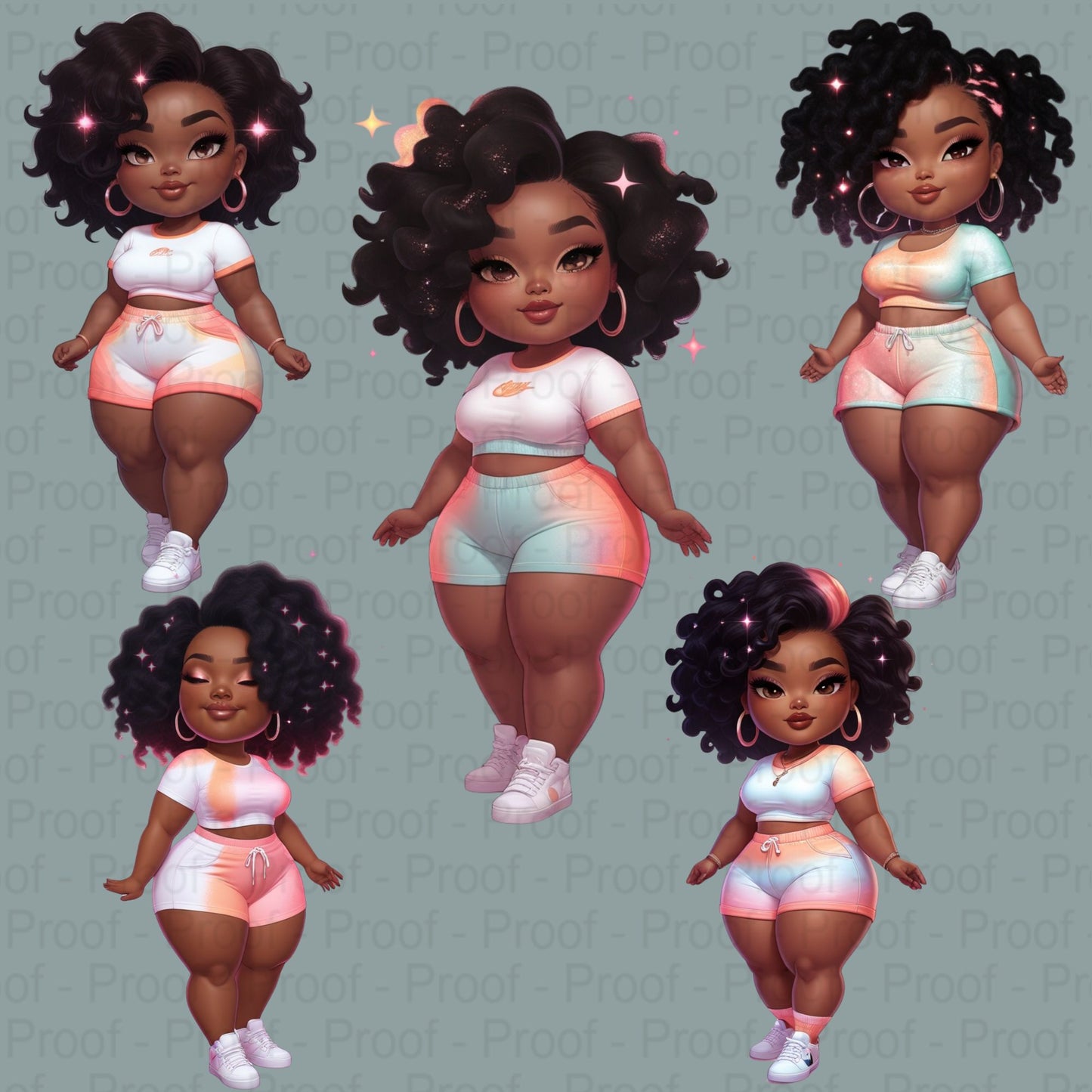 Sunset Dream Curvy Black Girl Clipart PNG Bundle | High-Res Transparent Files for Sublimation on T-Shirts, Mugs, Tote Bags & More Digital File Style-Junction Custom Designs & Prints