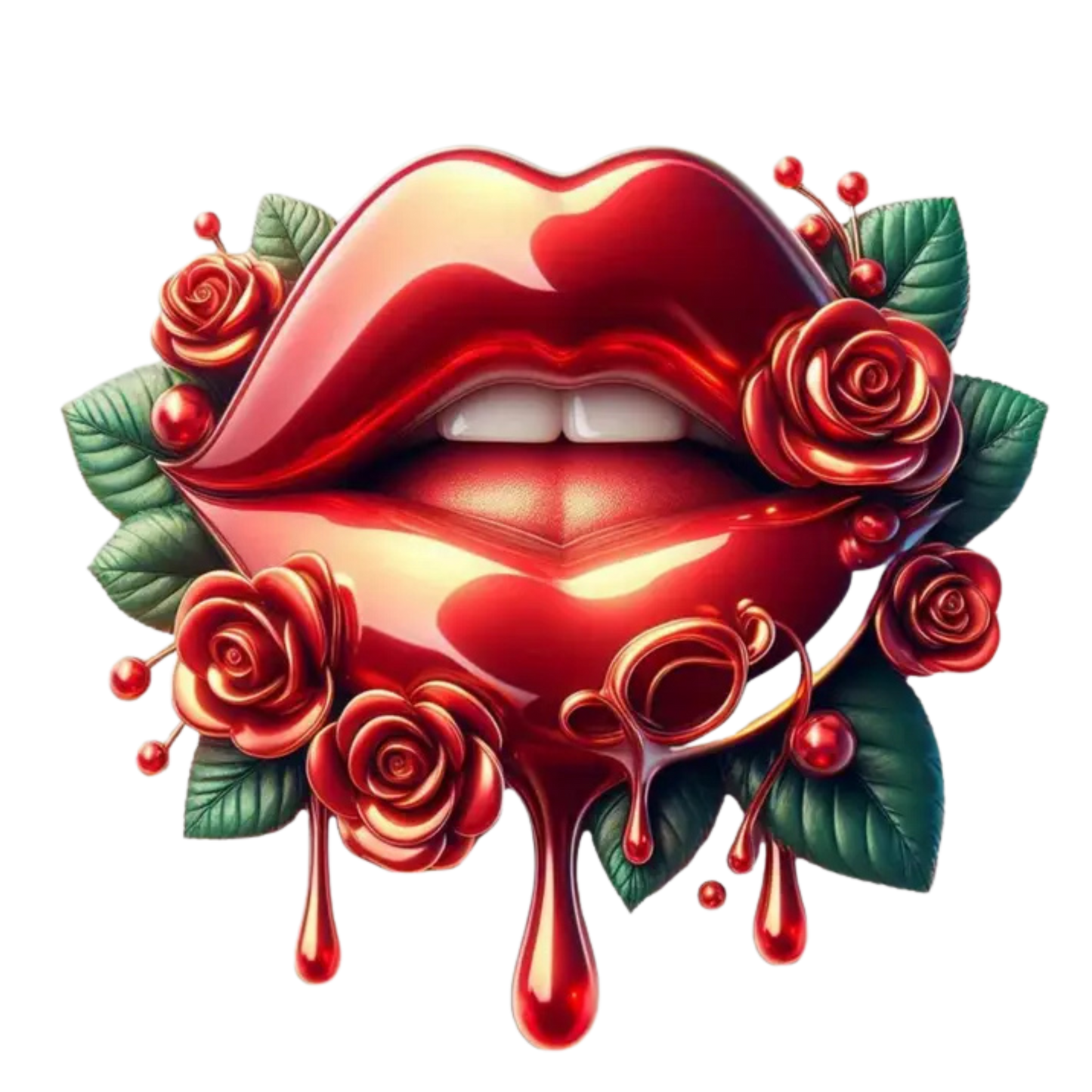 Glossy Red Lips & Roses Drip Design – DTF Heat Transfers #2 DTF Transfers Style Junction – Custom Digital Designs & Apparel
