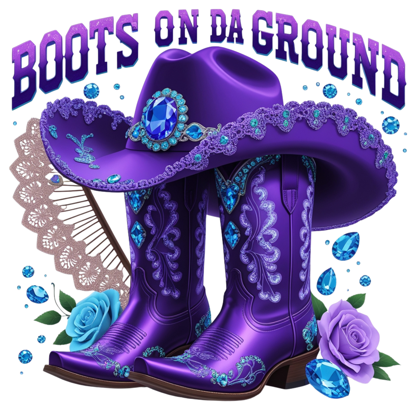 Boots on Da Ground Purple Western DTF Heat Transfers DTF Transfers Style Junction – Custom Digital Designs 1 Pocket 4 x 4