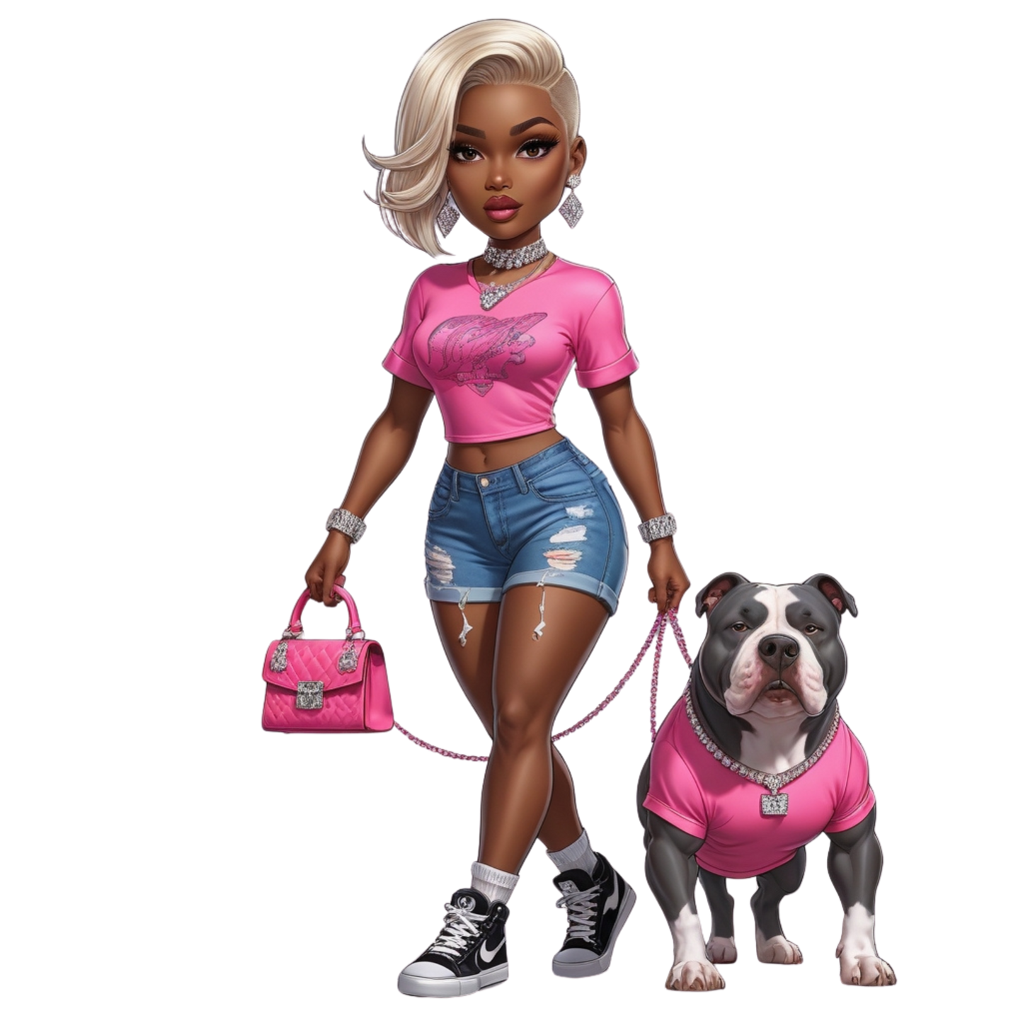 Hot Pink Diva Bulldog DTF Heat Transfers DTF Transfers Style Junction – Custom Digital Designs 2 Pocket 4 x 4