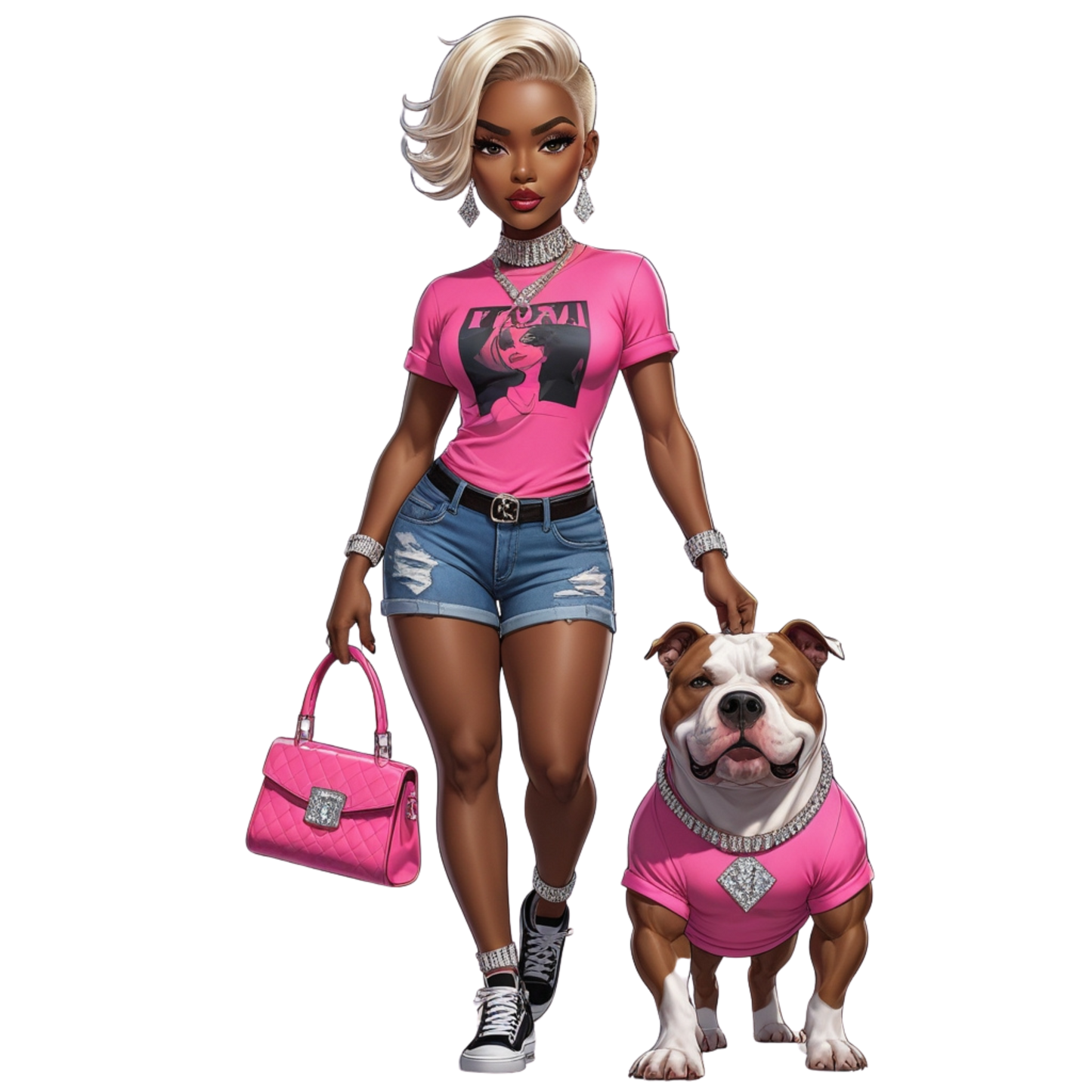 Hot Pink Diva Bulldog DTF Heat Transfers DTF Transfers Style Junction – Custom Digital Designs 3 Pocket 4 x 4