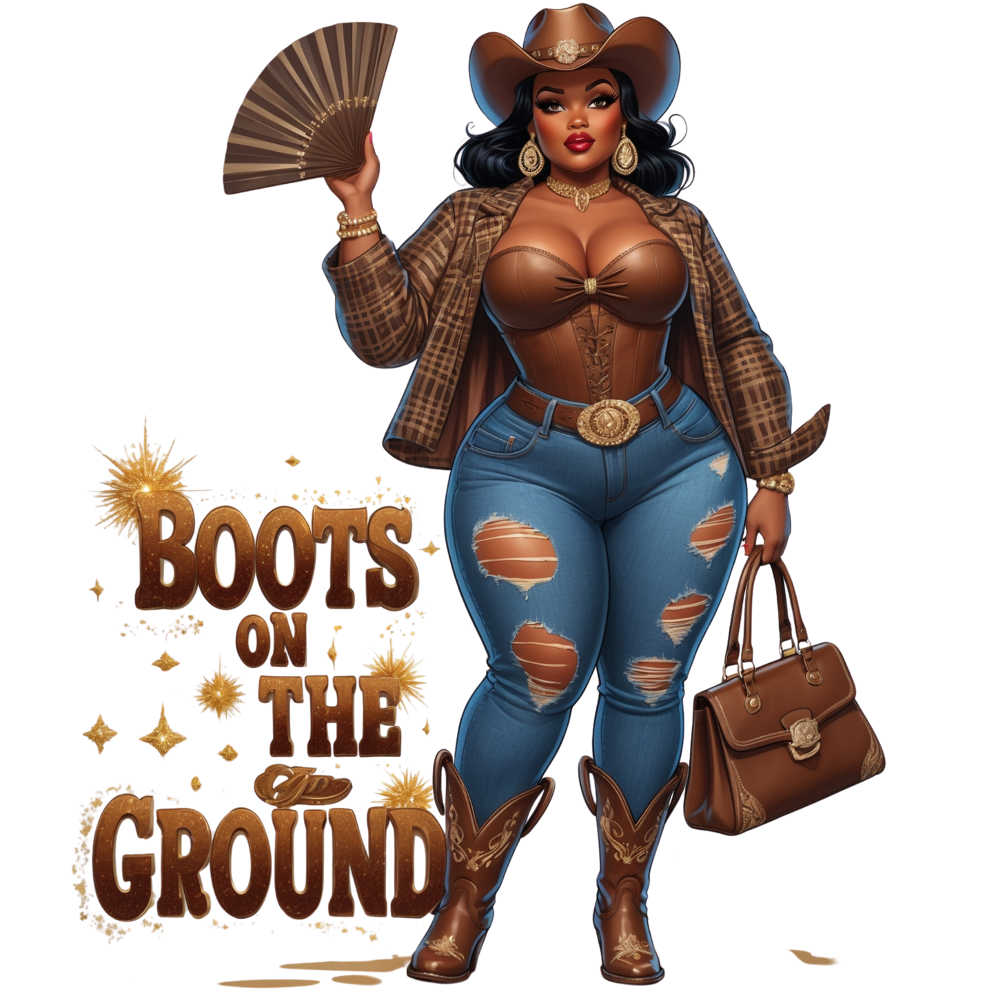 Thick Curvy Cowgirl PNG Bundle | Glam Western Style "Boots on the Ground" Afro-American Art | Transparent Digital Files, 300 DPI Digital File Style-Junction Custom Designs & Prints