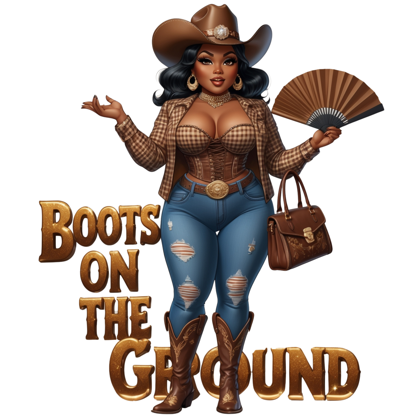 Thick Curvy Cowgirl PNG Bundle | Glam Western Style "Boots on the Ground" Afro-American Art | Transparent Digital Files, 300 DPI Digital File Style-Junction Custom Designs & Prints