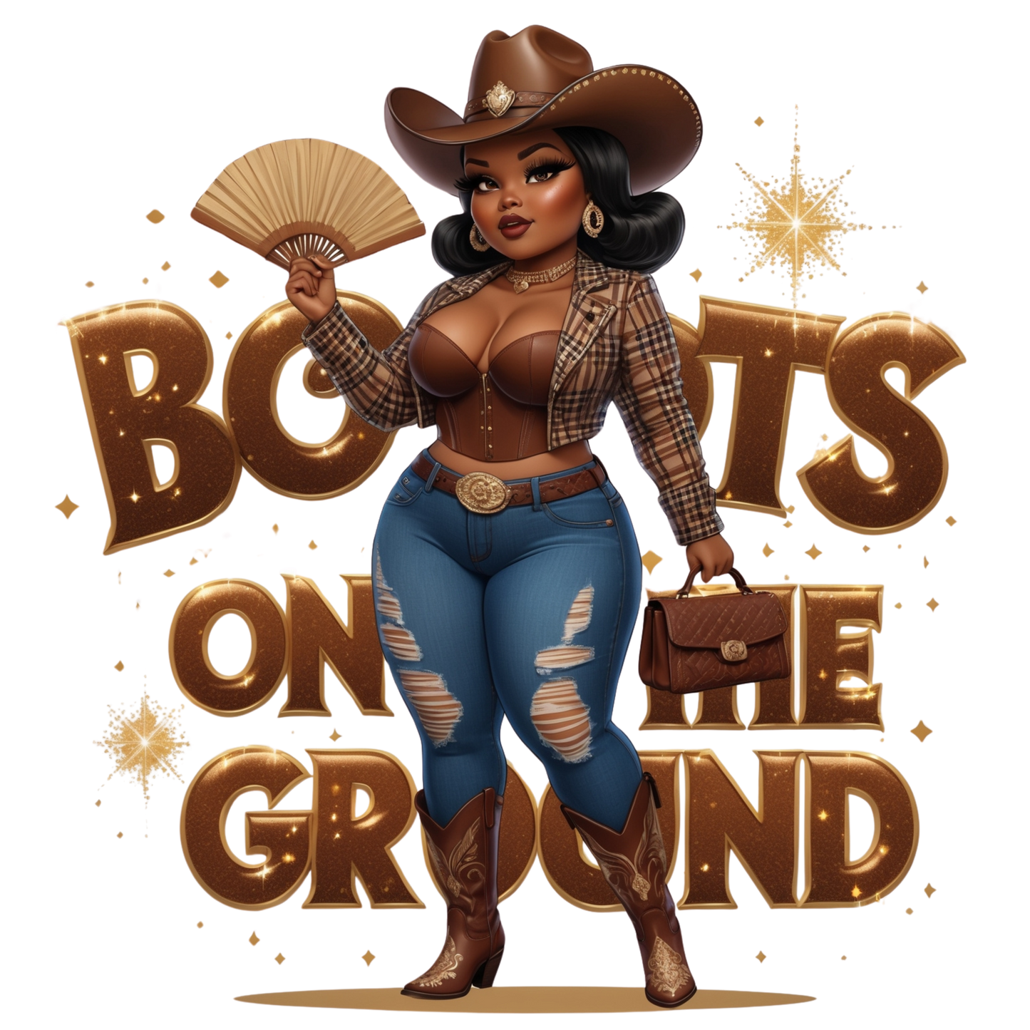 Thick Curvy Cowgirl PNG Bundle | Glam Western Style "Boots on the Ground" Afro-American Art | Transparent Digital Files, 300 DPI Digital File Style-Junction Custom Designs & Prints
