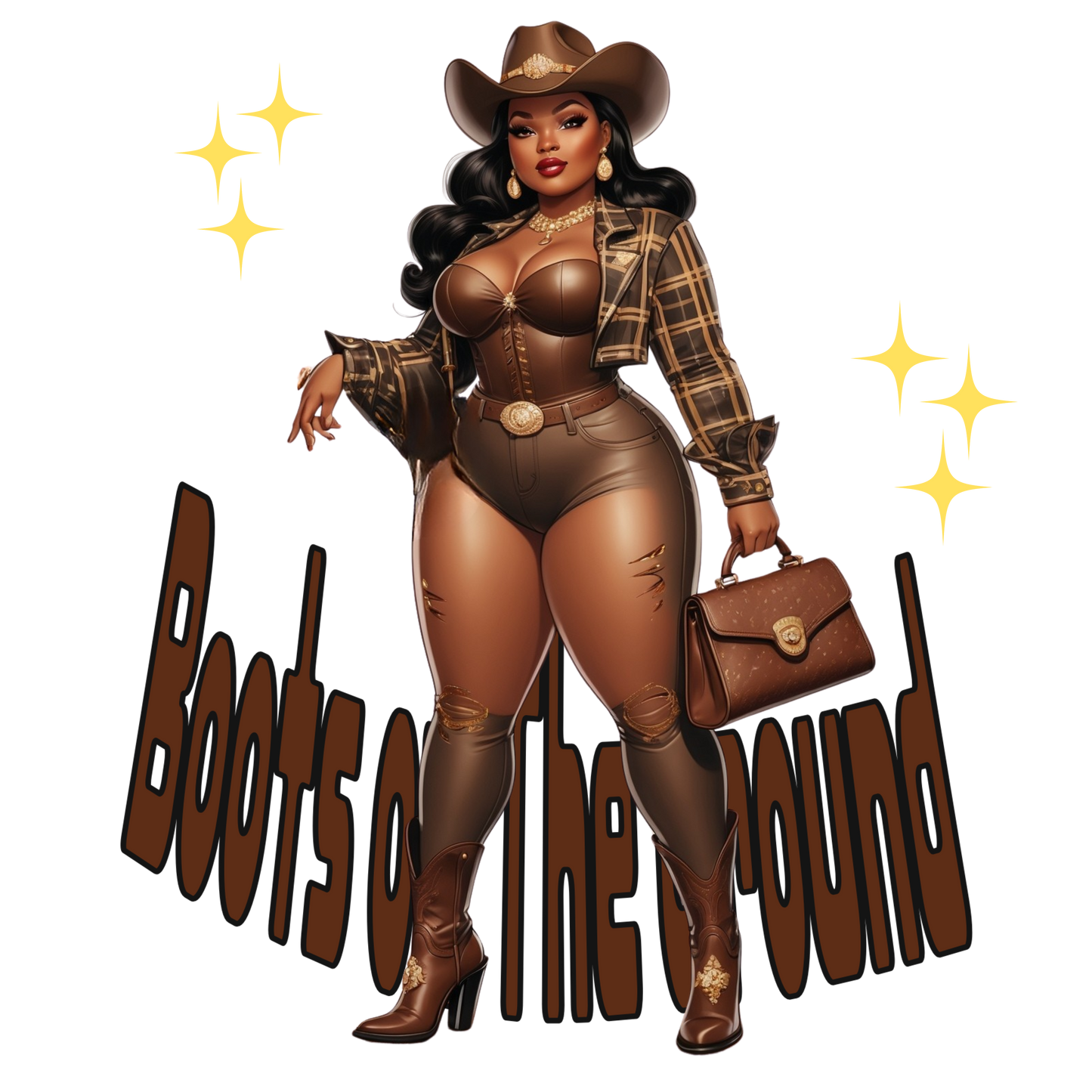 Thick Curvy Cowgirl PNG Bundle | Glam Western Style "Boots on the Ground" Afro-American Art | Transparent Digital Files, 300 DPI Digital File Style-Junction Custom Designs & Prints