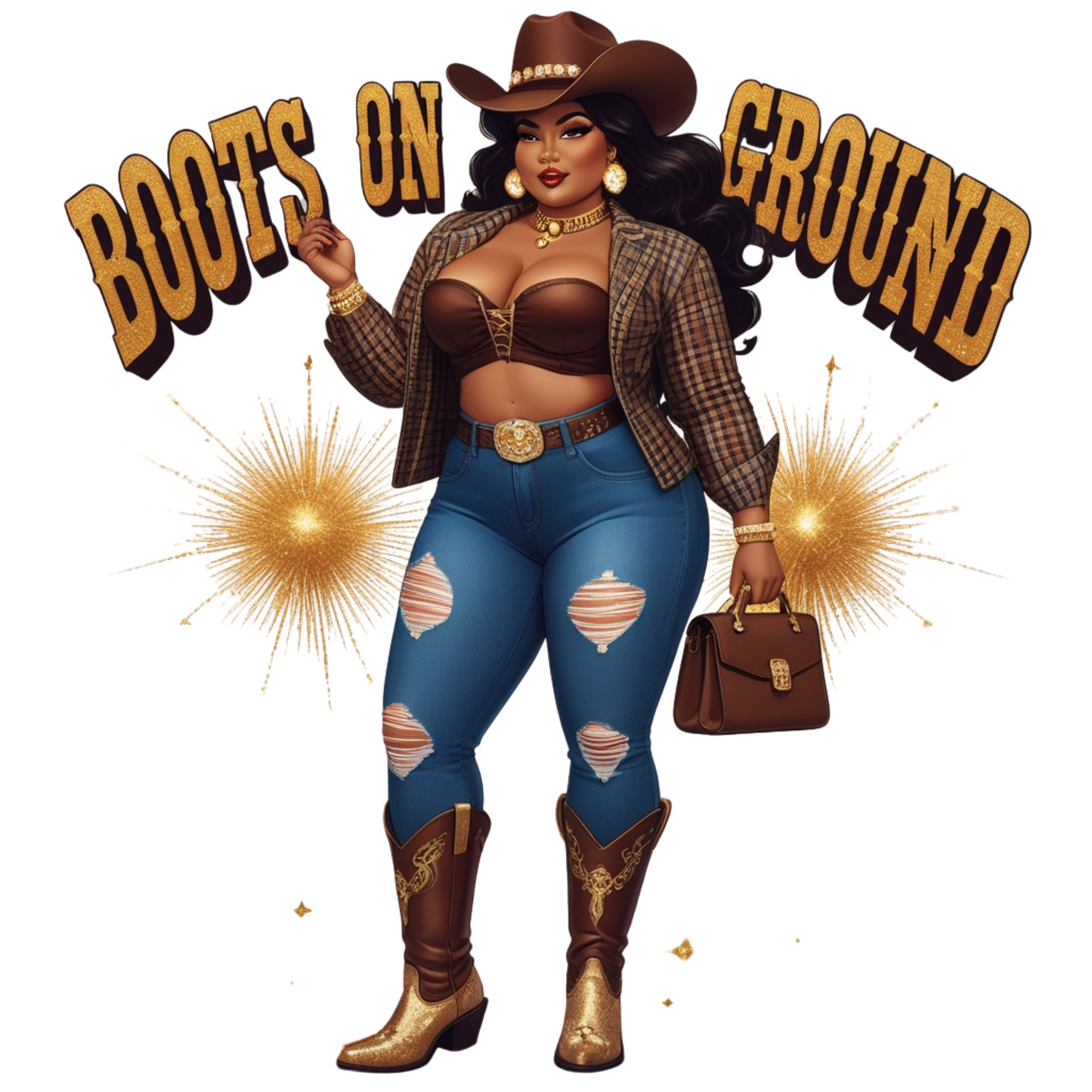 Thick Curvy Cowgirl PNG Bundle | Glam Western Style "Boots on the Ground" Afro-American Art | Transparent Digital Files, 300 DPI Digital File Style-Junction Custom Designs & Prints