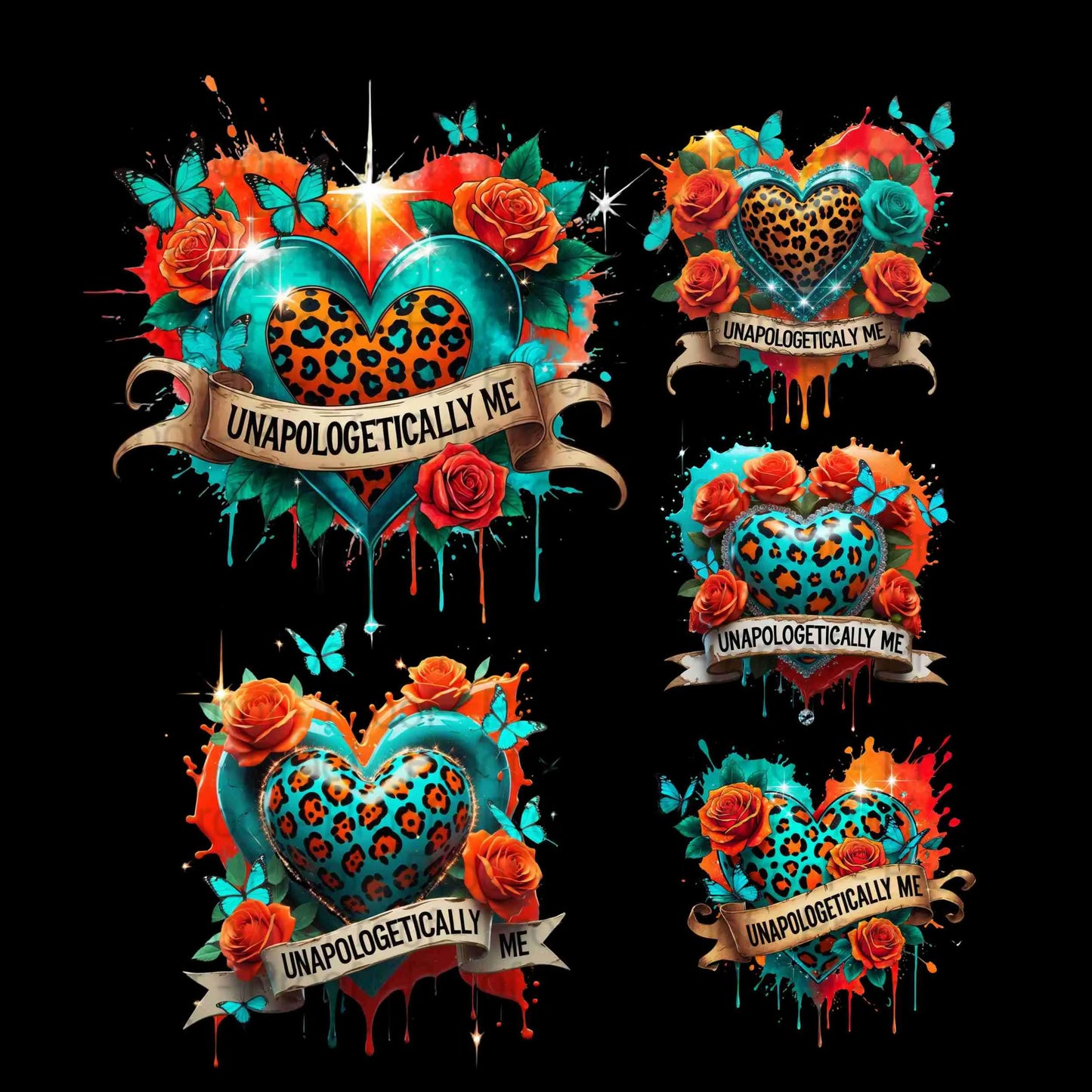 Unapologetically Me Leopard Heart PNG | Bold Afro-Inspired Sublimation Design | 5 Unique Transparent Files for Apparel & Craft Prints Digital File Style-Junction Custom Designs & Prints