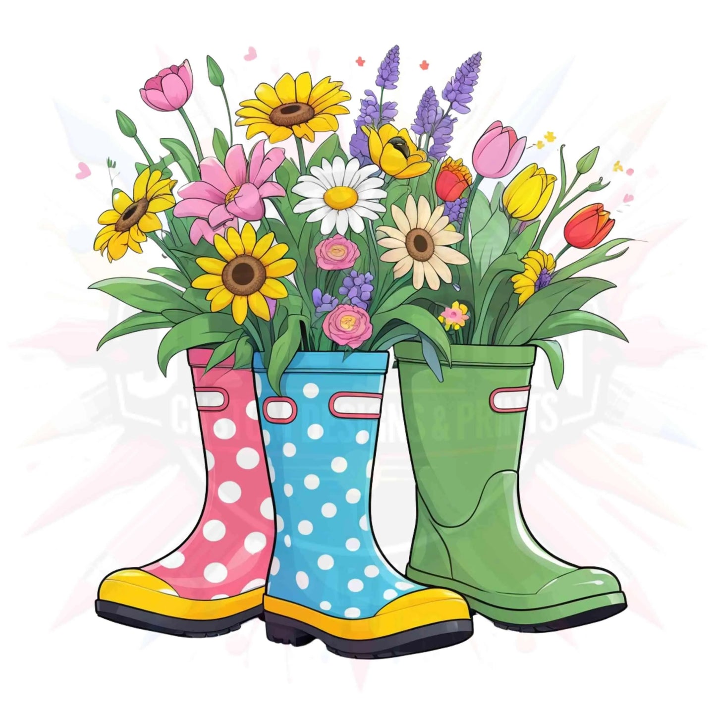Floral Rain Boot Clipart BONUS Bundle of 5 | Cute Spring Flowers in Rain Boots | Watercolor Garden Boots | Digital Download | PNG Clipart Digital File Style-Junction Custom Designs & Prints