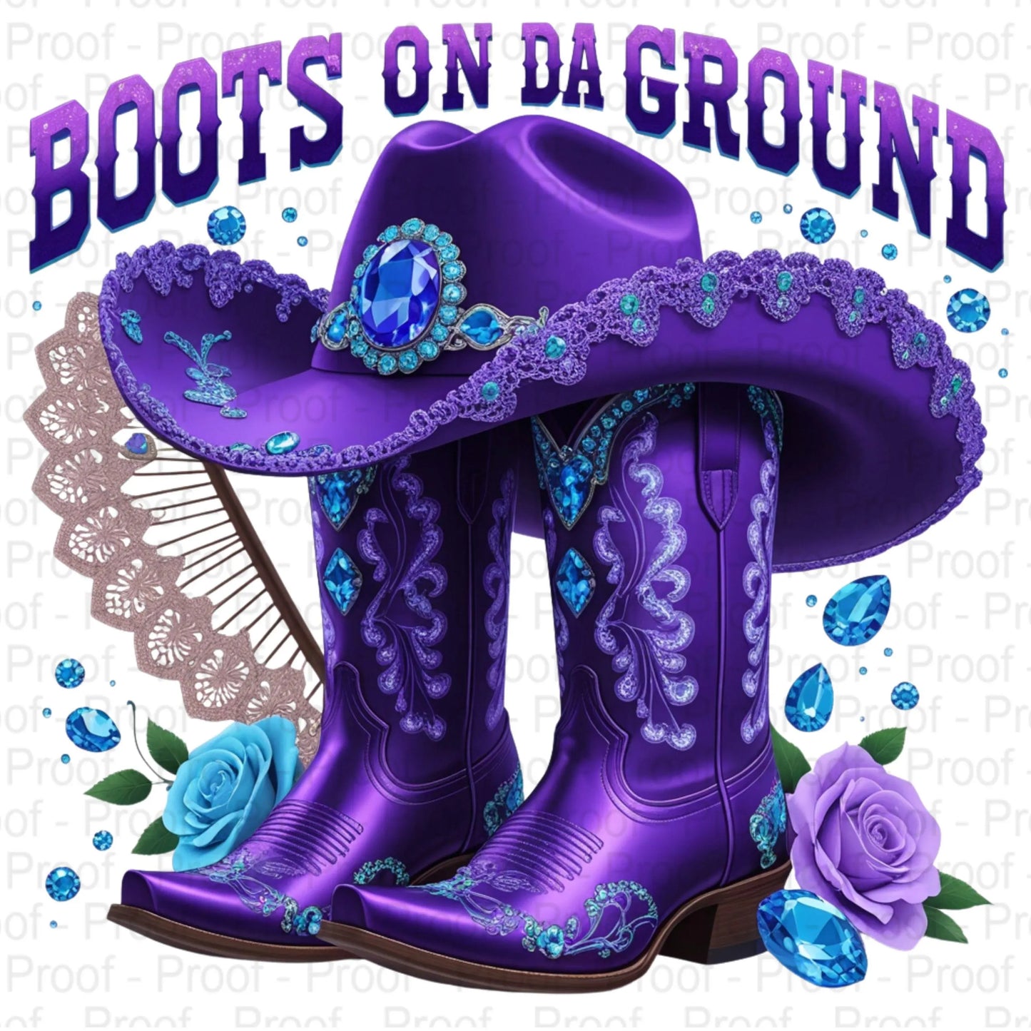 Purple Cowgirl Boots Hat Fan Floral "Boots On Da Ground" PNG Bundle – 5 Unique High-Res Transparent Files for Sublimation & Printables Digital File Style-Junction Custom Designs & Prints