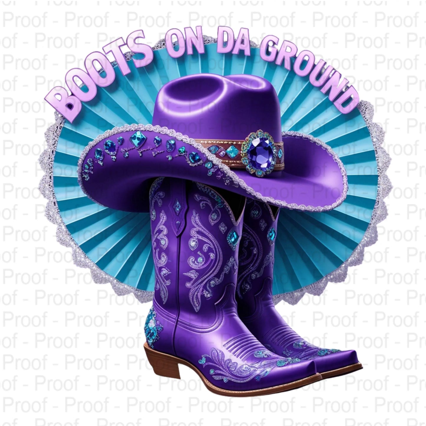 Purple Cowgirl Boots Hat Fan Floral "Boots On Da Ground" PNG Bundle – 5 Unique High-Res Transparent Files for Sublimation & Printables Digital File Style-Junction Custom Designs & Prints