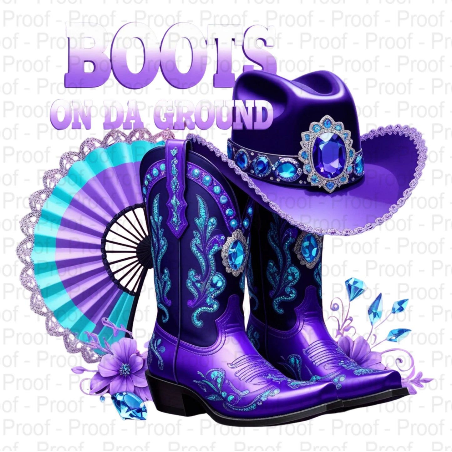 Purple Cowgirl Boots Hat Fan Floral "Boots On Da Ground" PNG Bundle – 5 Unique High-Res Transparent Files for Sublimation & Printables Digital File Style-Junction Custom Designs & Prints
