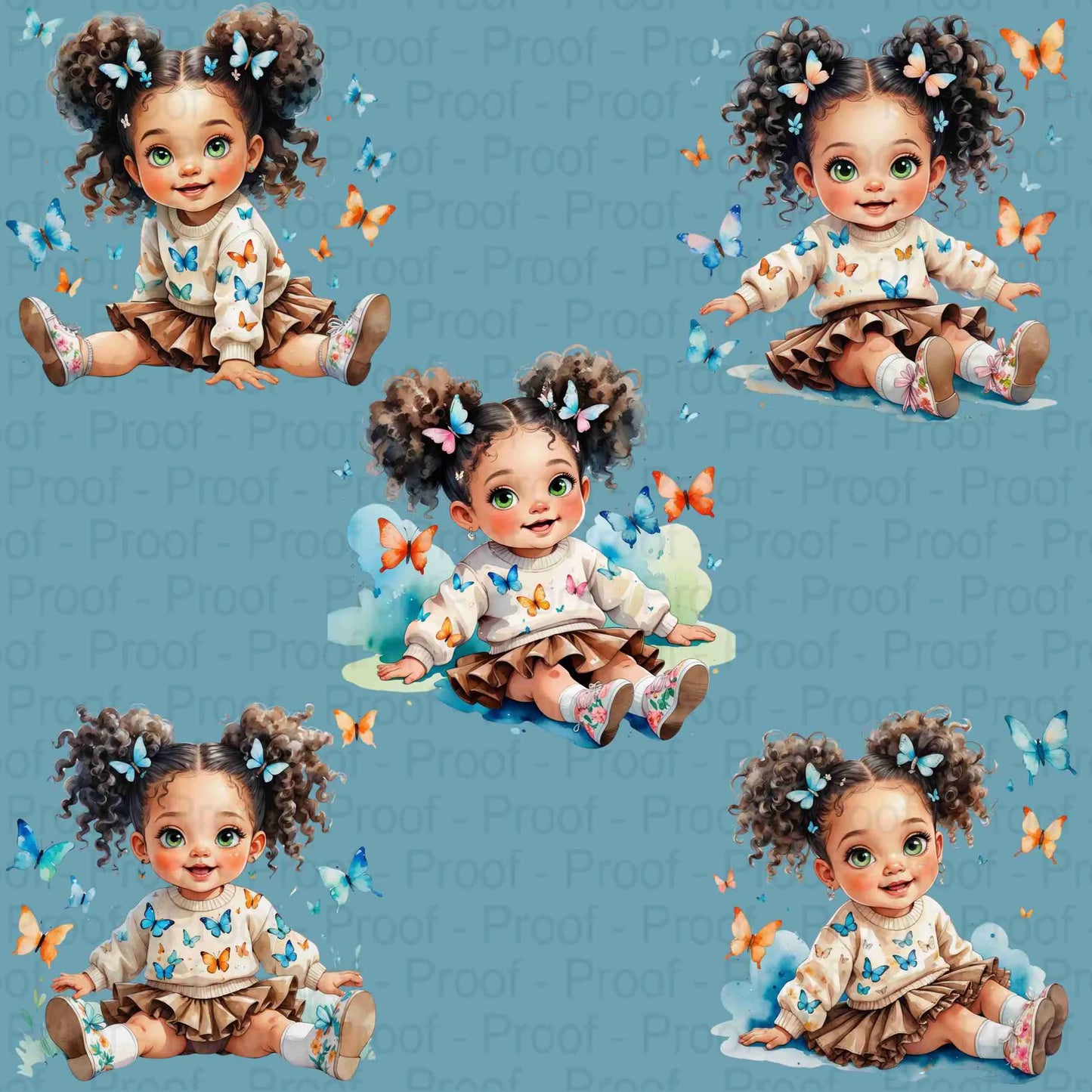 Watercolor Toddler Girl with Butterflies Clipart | 5 High-Res PNGs | Sublimation Bundle for Shirts, Mugs, Tote Bags & DIY Projects Digital File Style-Junction Custom Designs & Prints