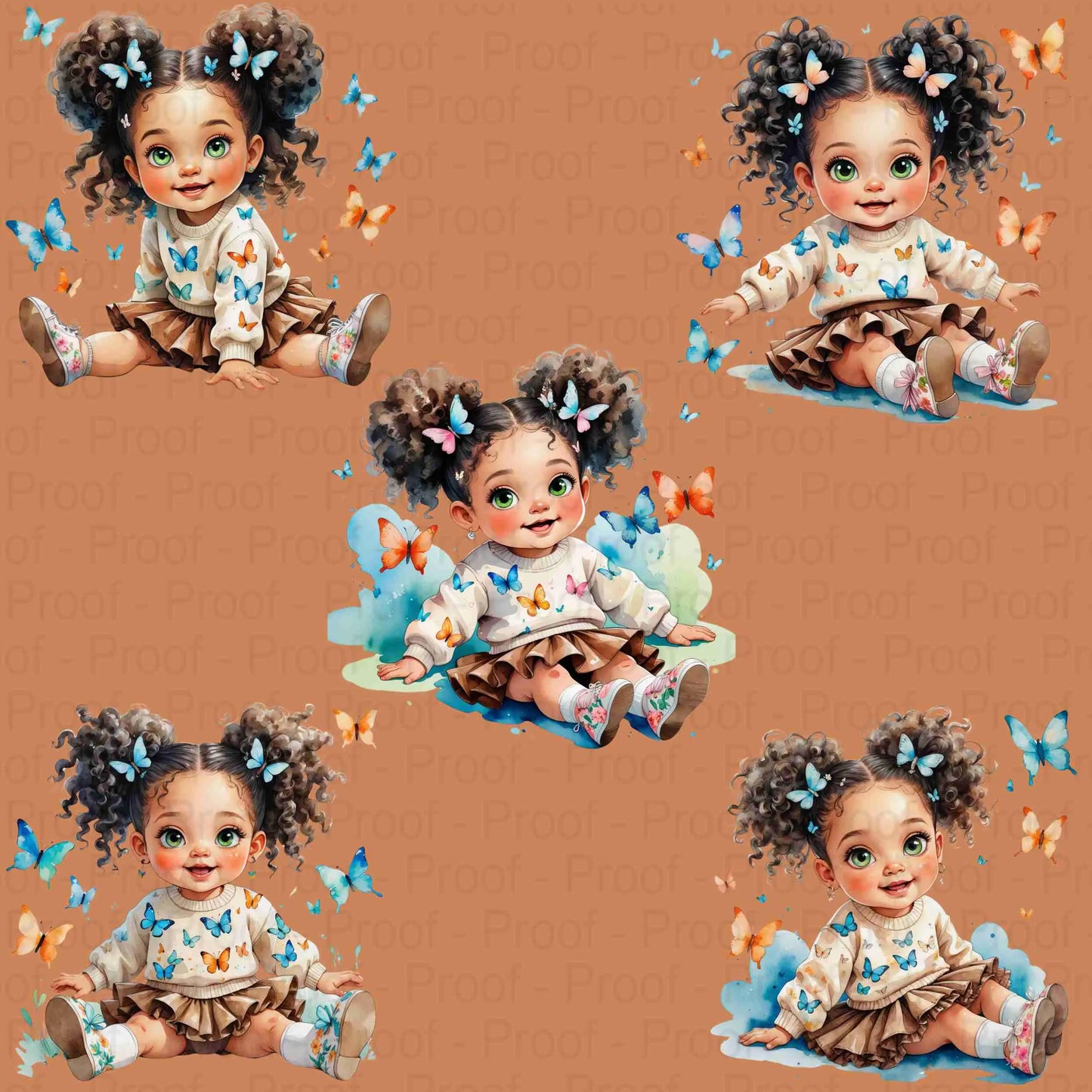 Watercolor Toddler Girl with Butterflies Clipart | 5 High-Res PNGs | Sublimation Bundle for Shirts, Mugs, Tote Bags & DIY Projects Digital File Style-Junction Custom Designs & Prints