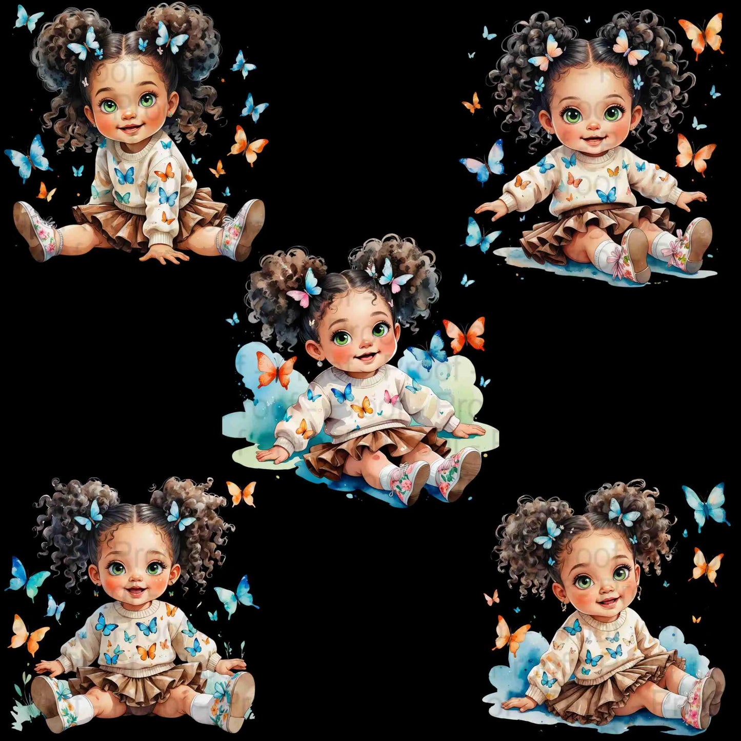 Watercolor Toddler Girl with Butterflies Clipart | 5 High-Res PNGs | Sublimation Bundle for Shirts, Mugs, Tote Bags & DIY Projects Digital File Style-Junction Custom Designs & Prints
