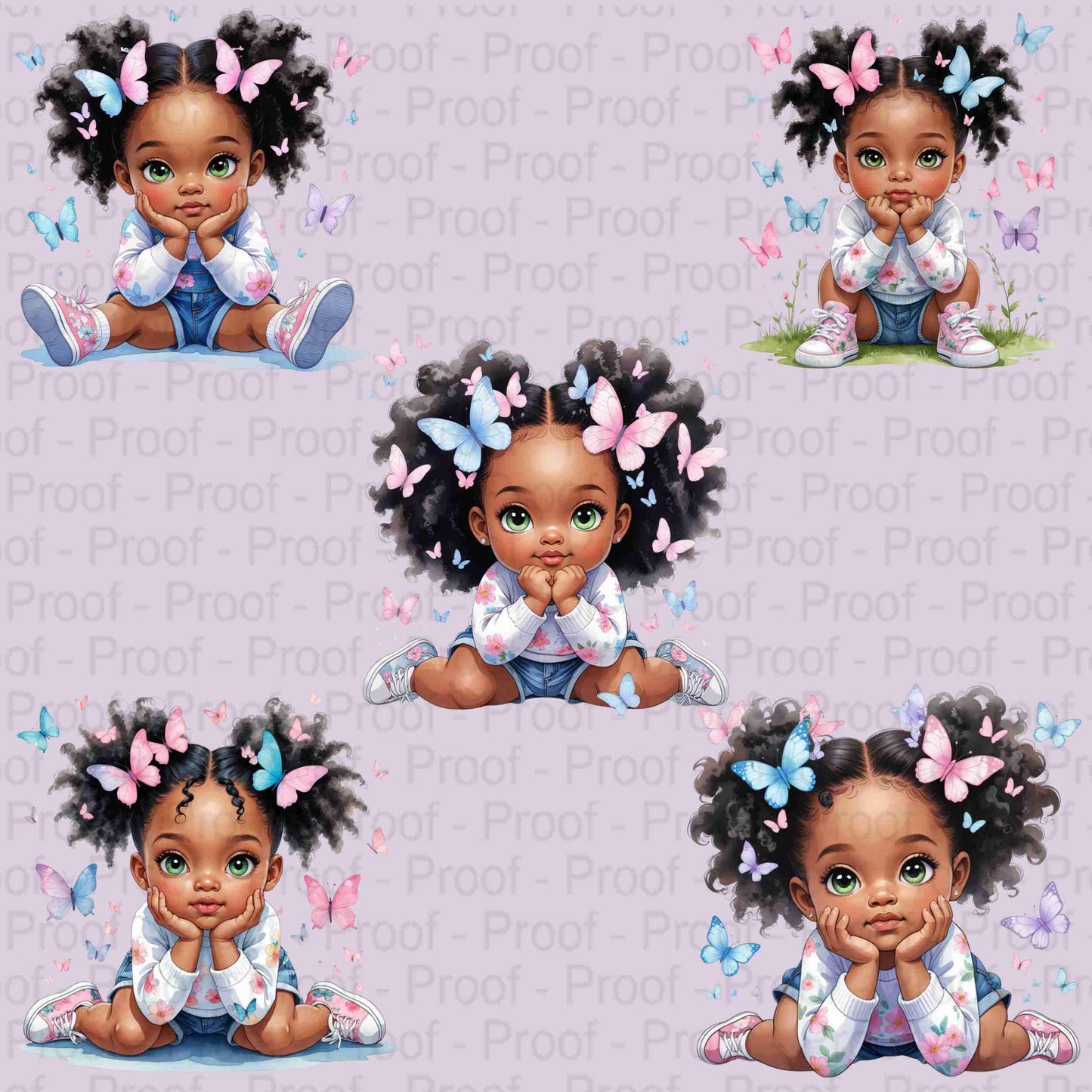 5 Black Toddler Girl Butterfly Clipart PNGs | High-Res Sublimation Digital Files for Shirts, Mugs, Tote Bags, DTF, Transparent Bundle Digital File Style-Junction Custom Designs & Prints